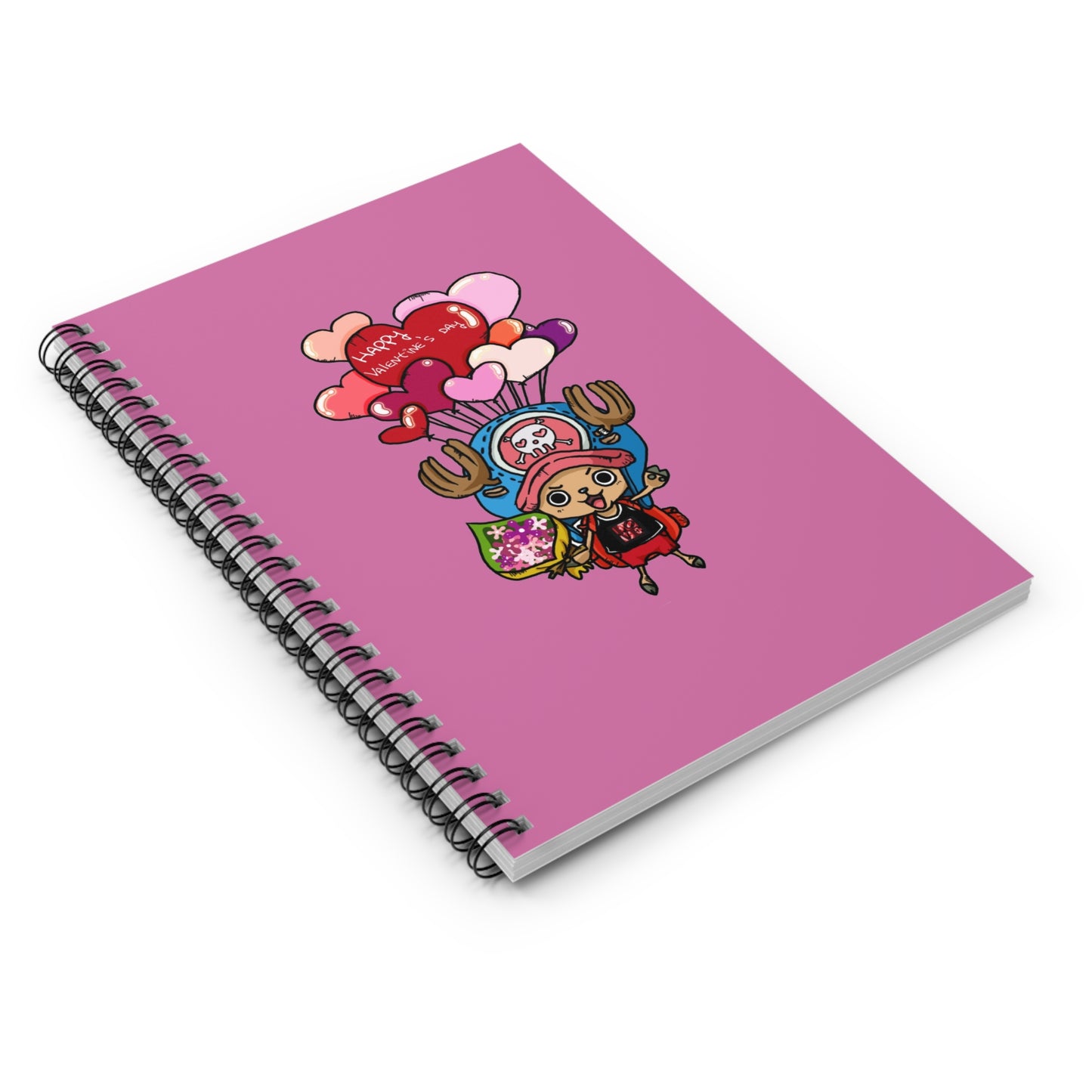 Happy Valentines Day Spiral Notebook, Cute Anime Reindeer Journal, Minimalist Heart Design, Ruled Line, Premium Paper