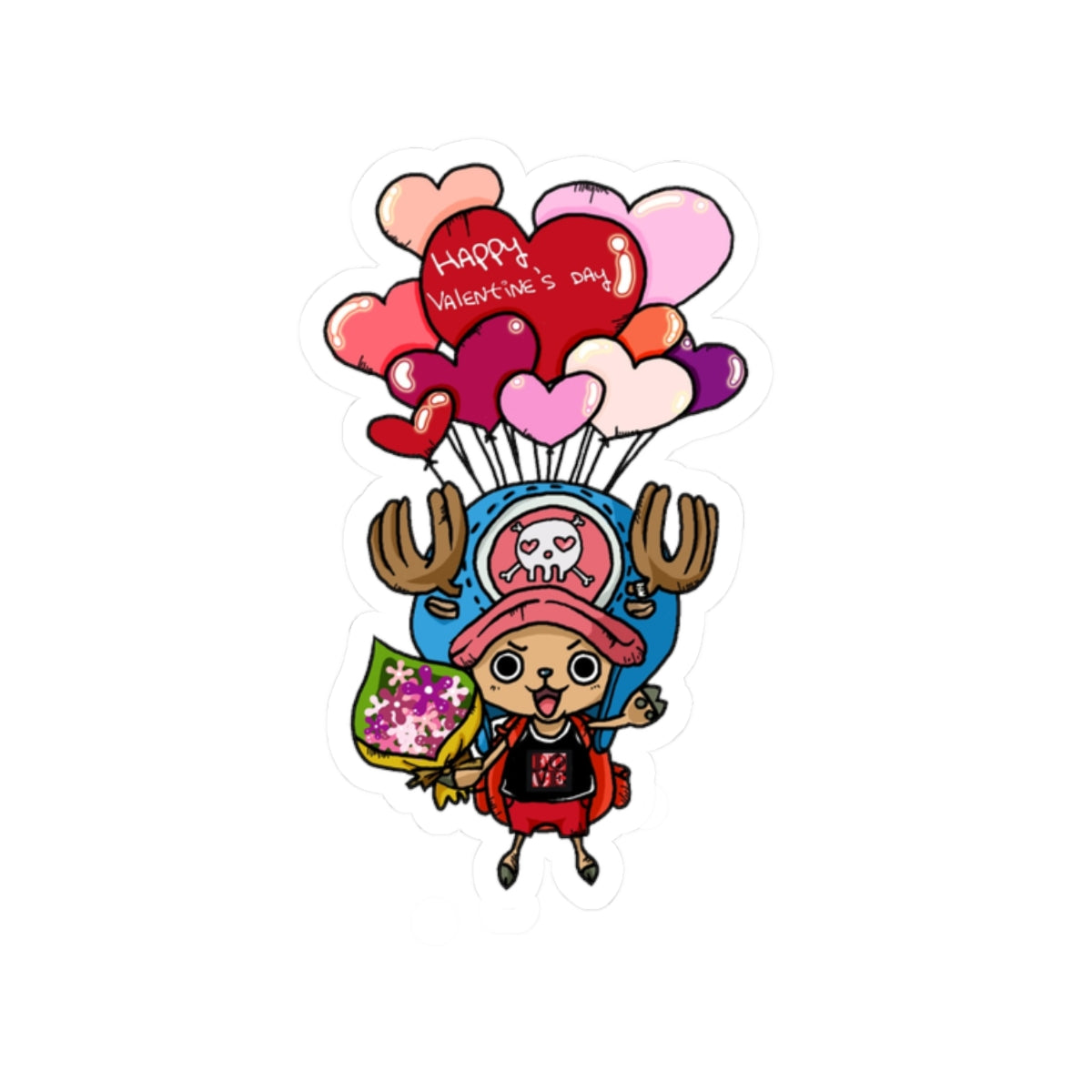 Cute Reindeer Sticker, Valentine Heart Balloons Decal, Adorable Doctor Art, Valentines Day Gift, Kiss Cut Anime