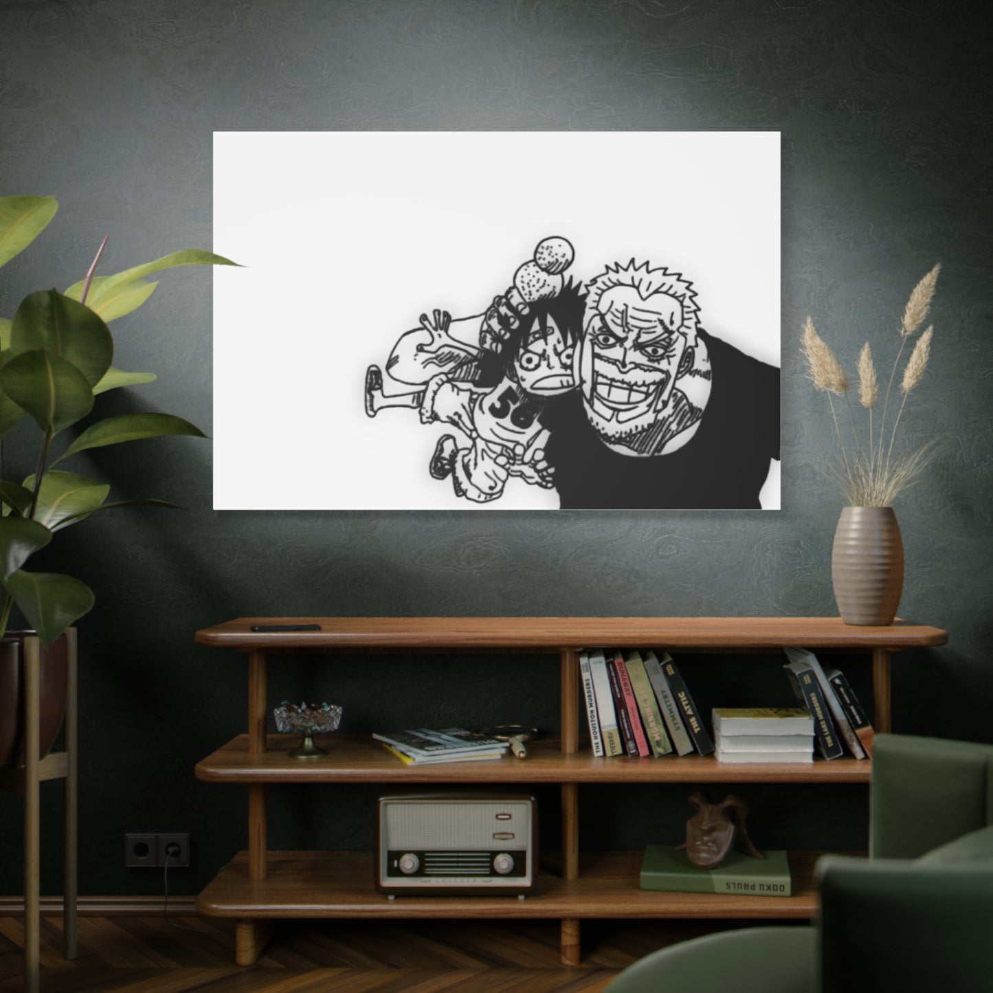 Grandfather Grandson Canvas, Marine Legend Baby Art, Anime Family Moment, Black White Matte Print, Nursery Wall Decor