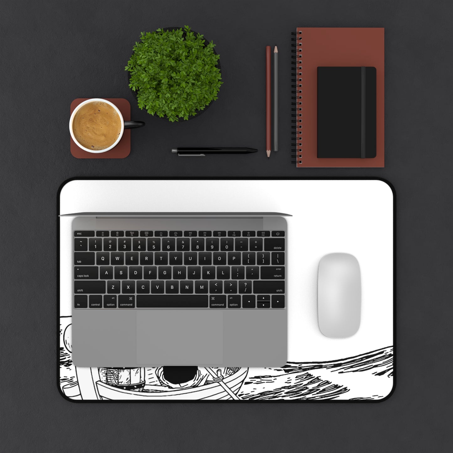 First Voyage Desk Mat, Minimalist Pirate Captain Design, Anime Gaming Mouse Pad, Premium Neoprene