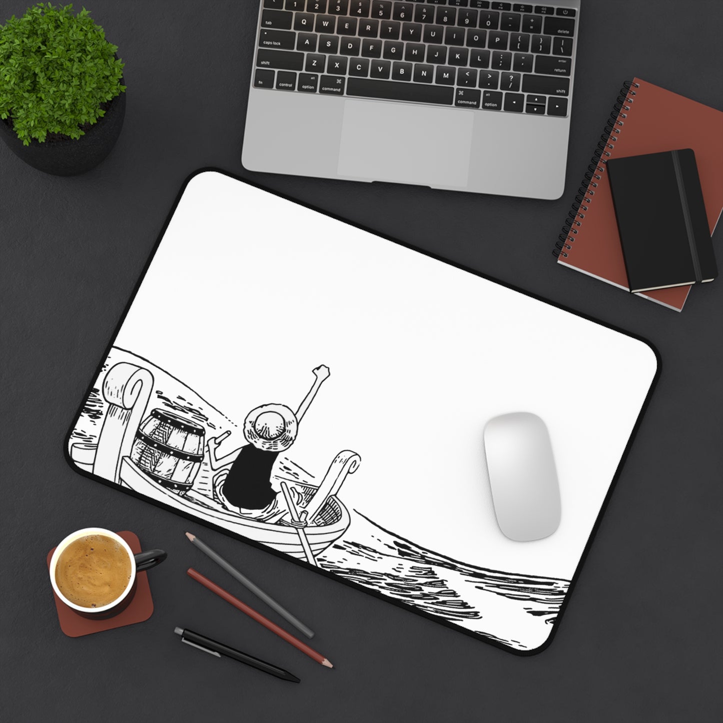 First Voyage Desk Mat, Minimalist Pirate Captain Design, Anime Gaming Mouse Pad, Premium Neoprene