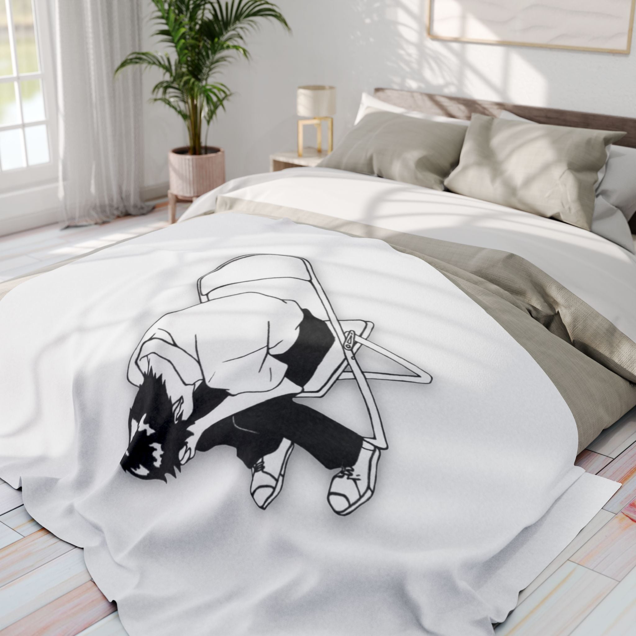 Depressed Chair Blanket, Iconic Anime Meme Fleece Throw, Minimalist Existential Crisis Art, Premium Polyester