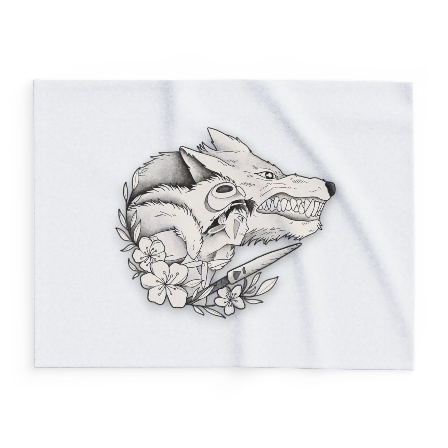 Wolf Princess Blanket, Forest Spirit Warrior Art Throw, Nature Anime Fleece, Cozy Premium Polyester