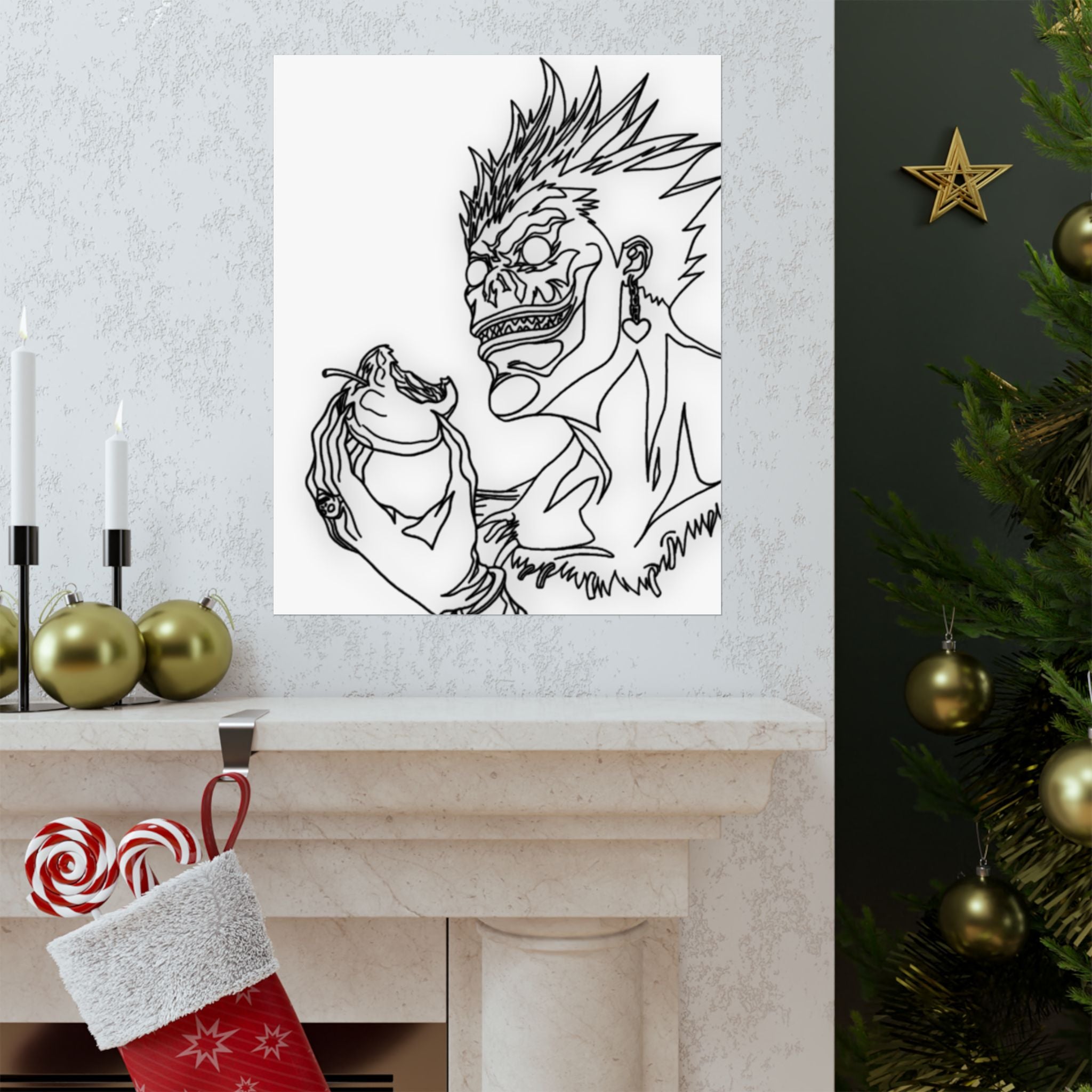 Death God Poster, Apple-Loving Spirit Art Print, Dark Psychological Anime Wall Decor, Seinen Art, Premium Matte