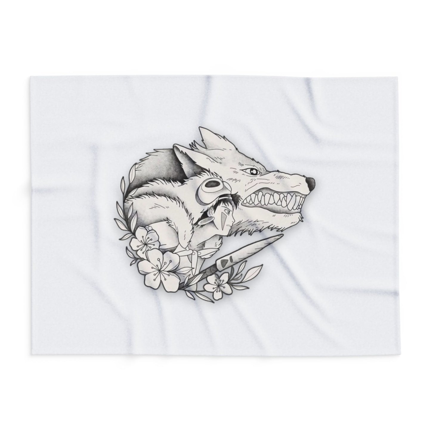 Wolf Princess Blanket, Forest Spirit Warrior Art Throw, Nature Anime Fleece, Cozy Premium Polyester