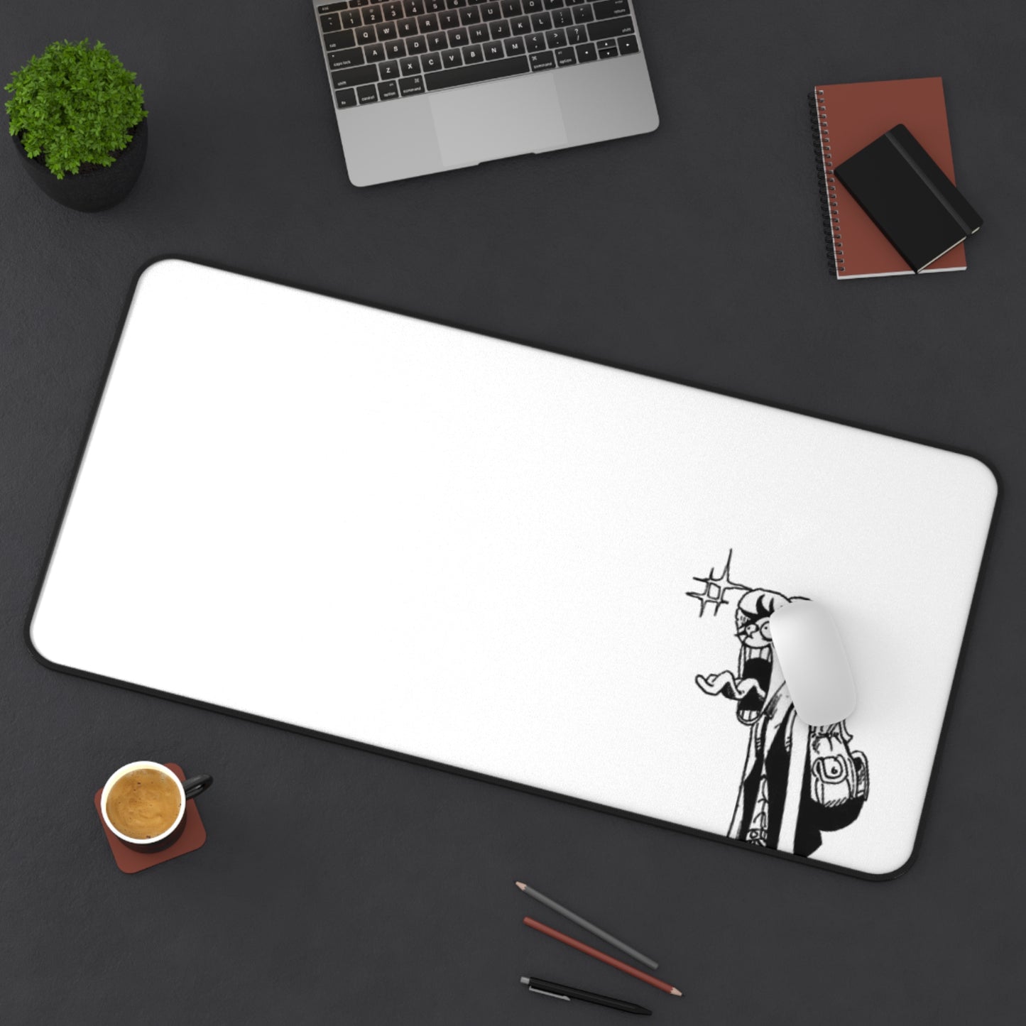 Surprised Captain Desk Mat, Funny Anime Face Design, Minimalist Gaming Mouse Pad, Premium Neoprene