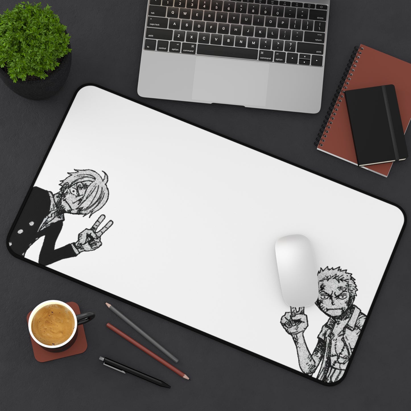 Funny Duo V Sign Desk Mat, Comedy Anime Design, Minimalist Gaming Mouse Pad, Premium Neoprene