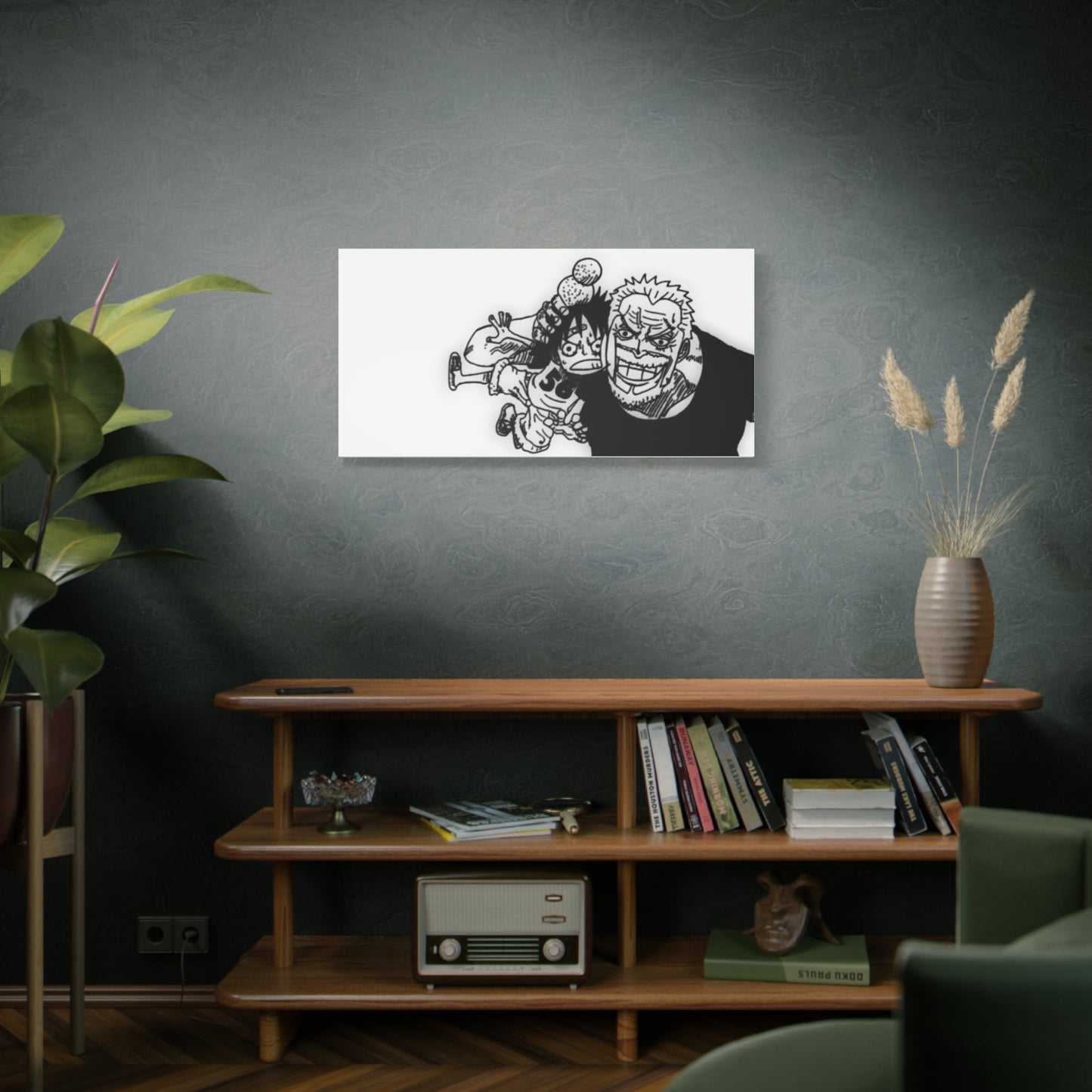 Grandfather Grandson Canvas, Marine Legend Baby Art, Anime Family Moment, Black White Matte Print, Nursery Wall Decor