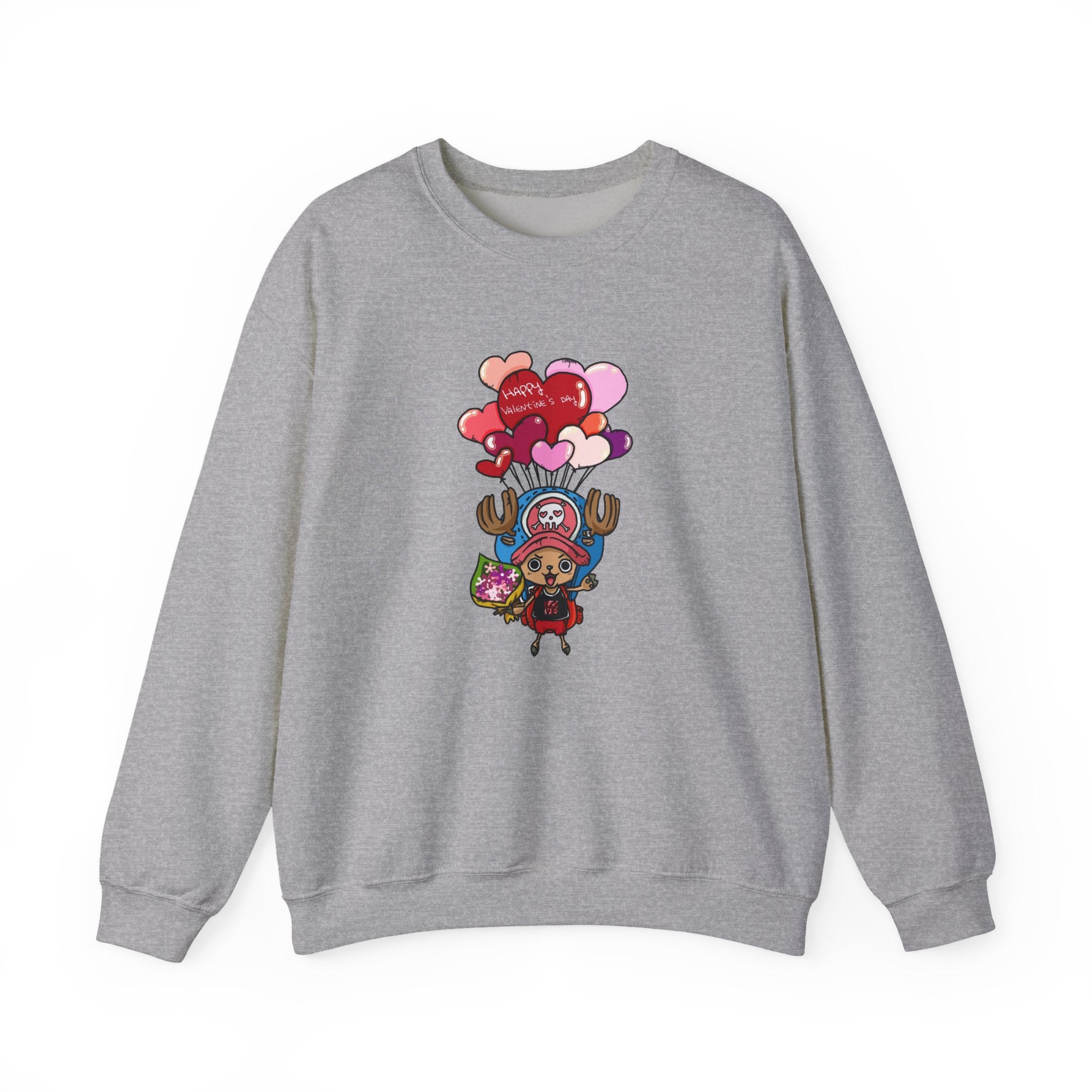 Cute Reindeer Valentine Sweatshirt, Floating Balloons Love Design, Anime-Inspired Crewneck, Happy Valentines Day Pullover, Premium Cotton