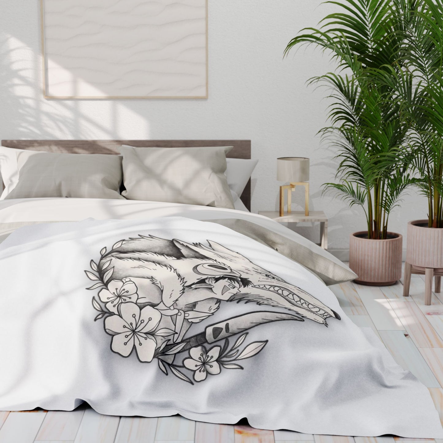 Wolf Princess Blanket, Forest Spirit Warrior Art Throw, Nature Anime Fleece, Cozy Premium Polyester