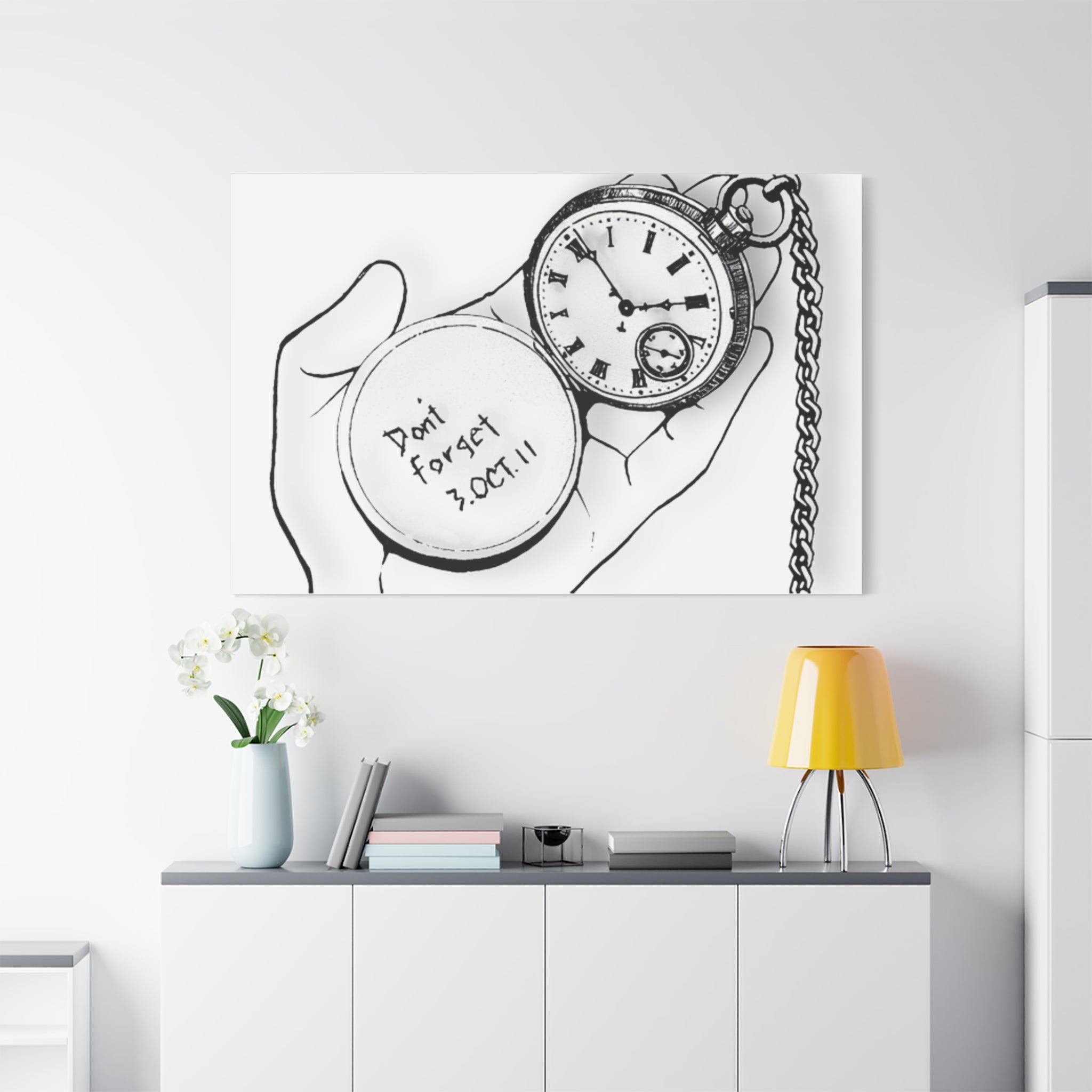 Don't Forget Canvas, Alchemist Brothers Memorial Art, Pocket Watch Date Print, Black White Decor, Framed Canvas