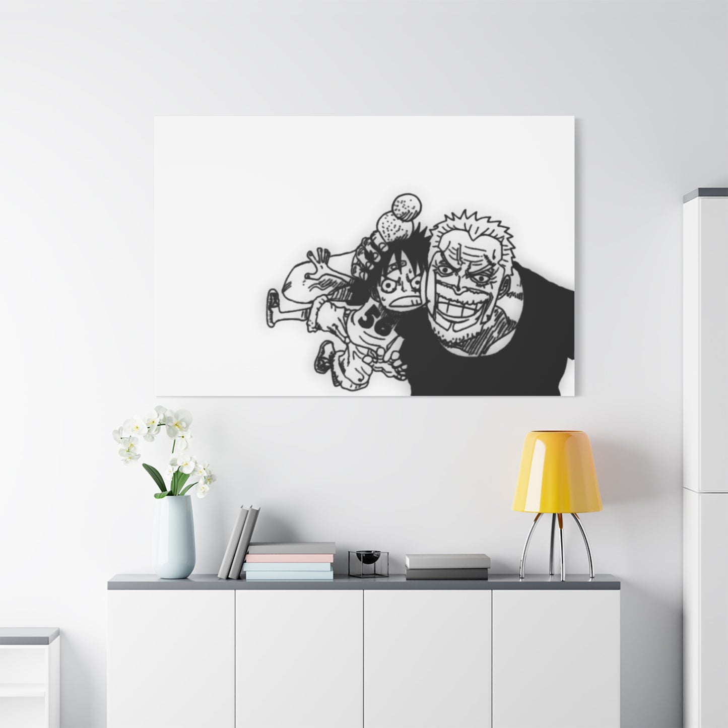 Grandfather Grandson Canvas, Marine Legend Baby Art, Anime Family Moment, Black White Matte Print, Nursery Wall Decor