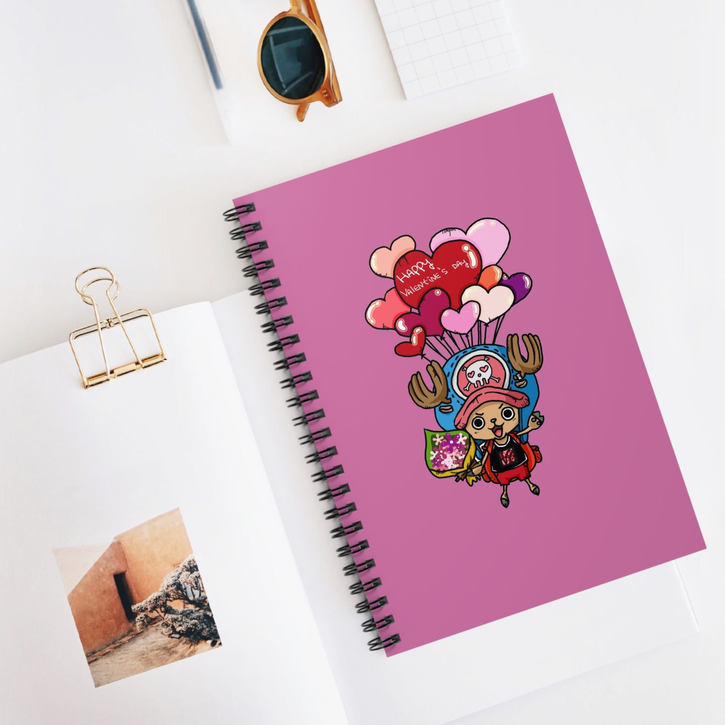 Happy Valentines Day Spiral Notebook, Cute Anime Reindeer Journal, Minimalist Heart Design, Ruled Line, Premium Paper