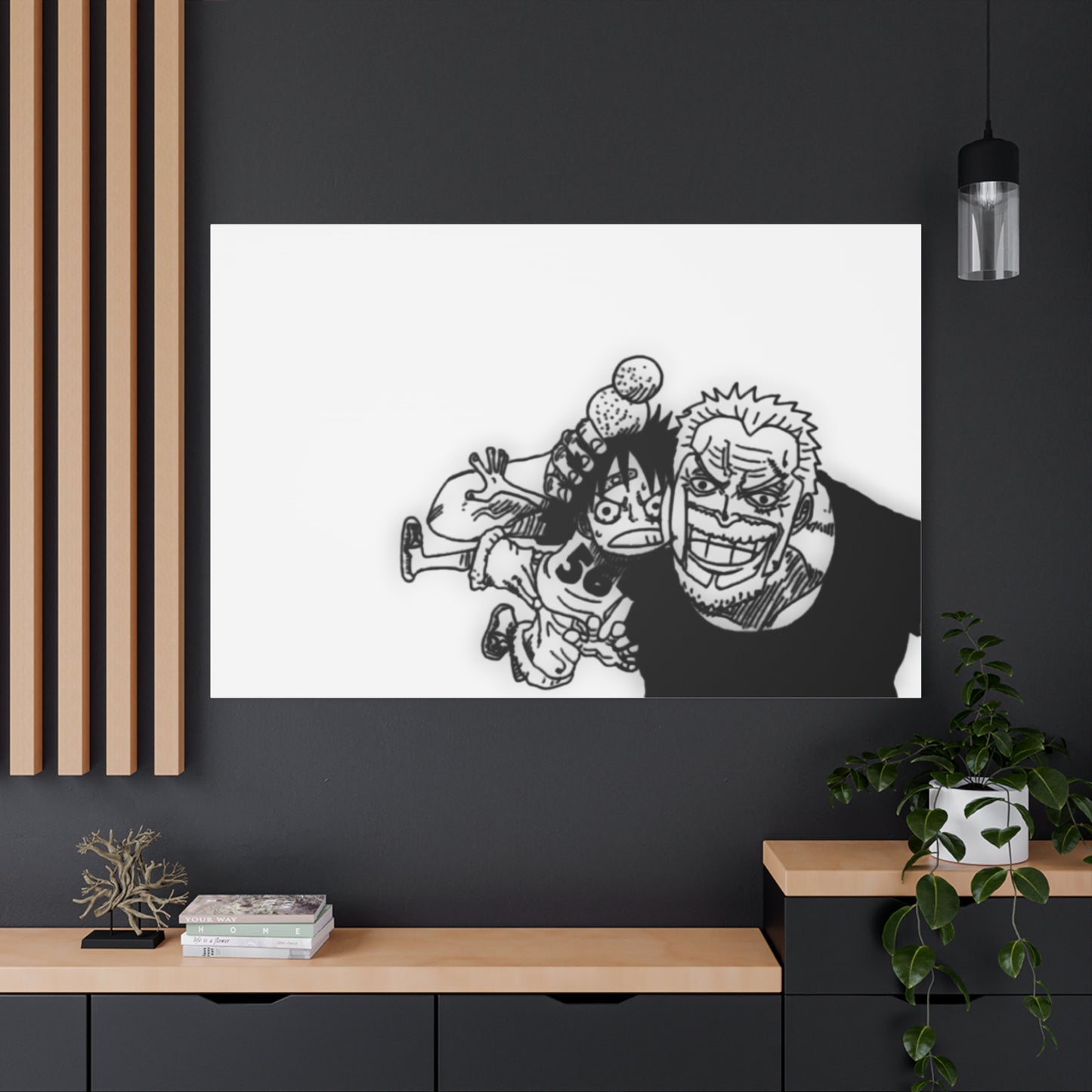 Grandfather Grandson Canvas, Marine Legend Baby Art, Anime Family Moment, Black White Matte Print, Nursery Wall Decor