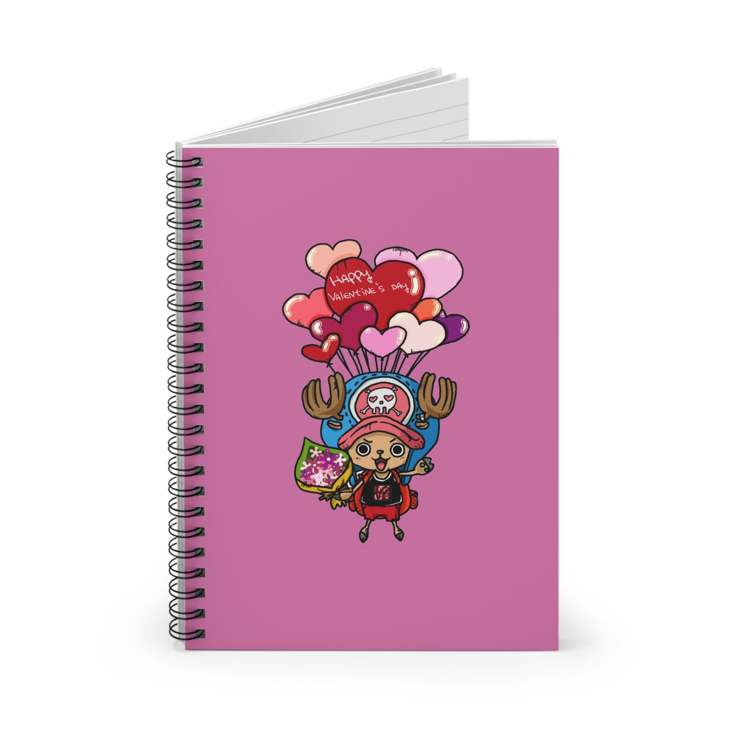 Happy Valentines Day Spiral Notebook, Cute Anime Reindeer Journal, Minimalist Heart Design, Ruled Line, Premium Paper