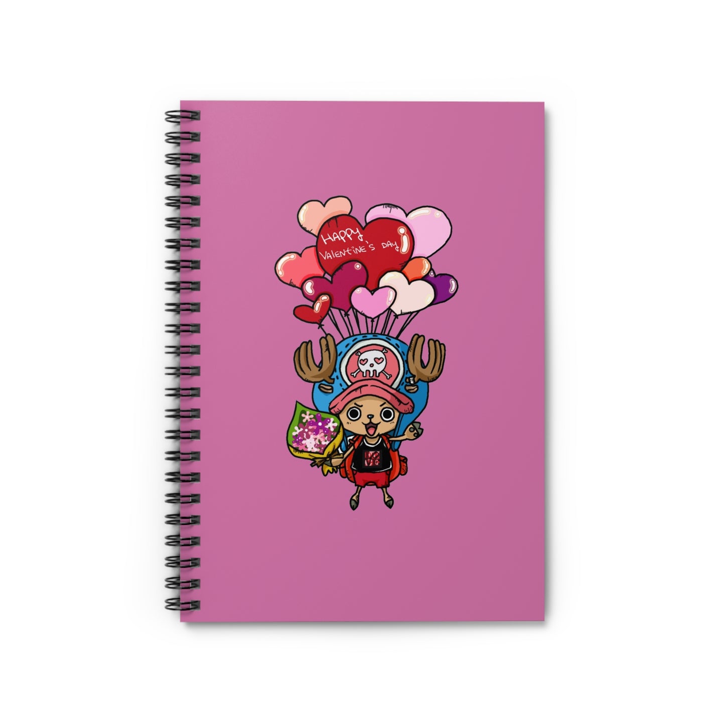Happy Valentines Day Spiral Notebook, Cute Anime Reindeer Journal, Minimalist Heart Design, Ruled Line, Premium Paper