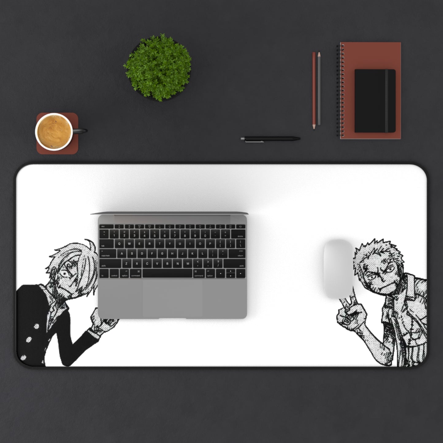 Funny Duo V Sign Desk Mat, Comedy Anime Design, Minimalist Gaming Mouse Pad, Premium Neoprene