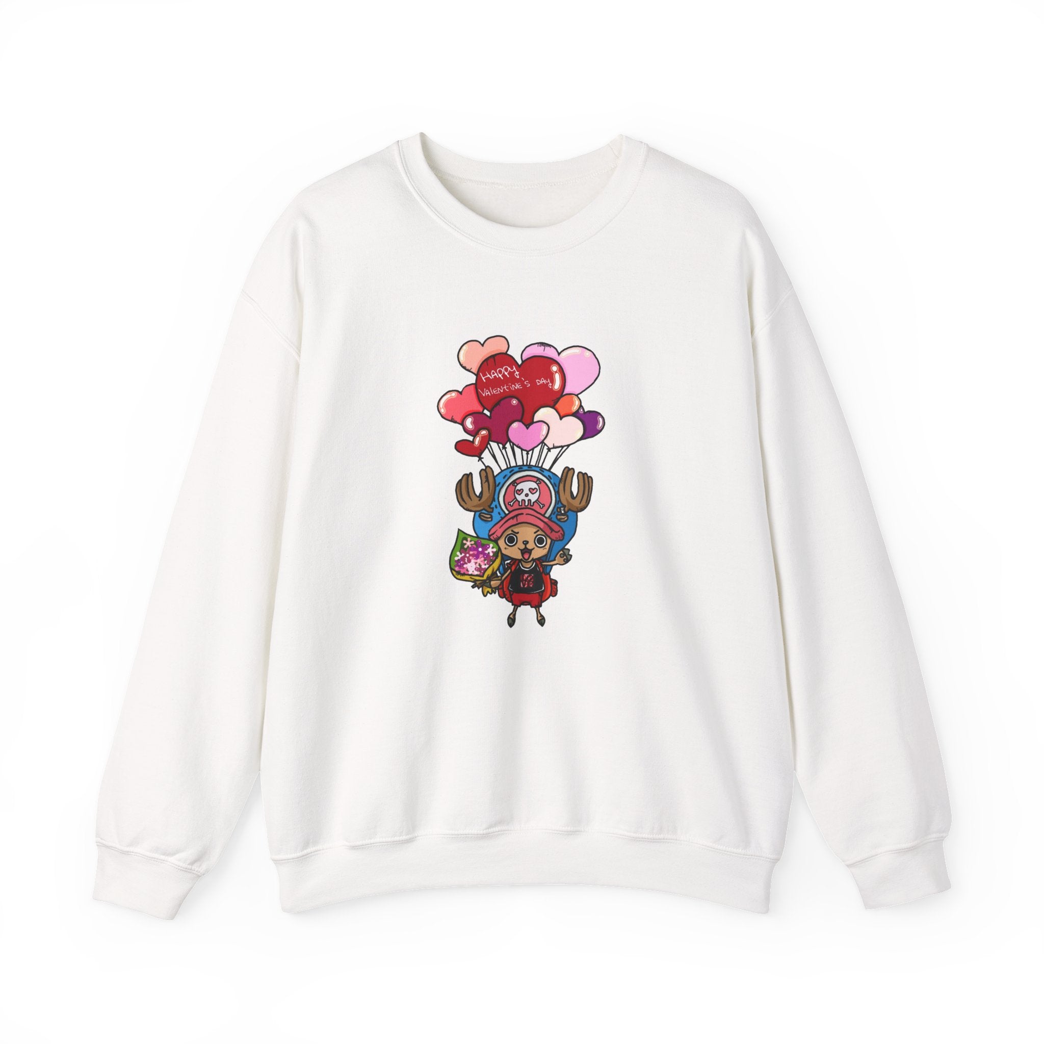 Cute Reindeer Valentine Sweatshirt, Floating Balloons Love Design, Anime-Inspired Crewneck, Happy Valentines Day Pullover, Premium Cotton