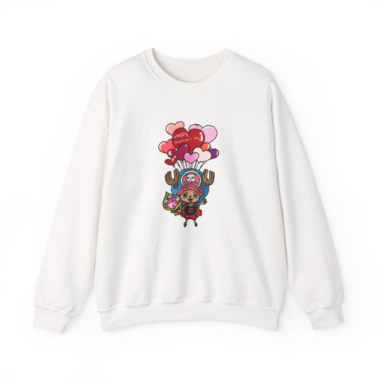 Cute Reindeer Valentine Sweatshirt, Floating Balloons Love Design, Anime-Inspired Crewneck, Happy Valentines Day Pullover, Premium Cotton