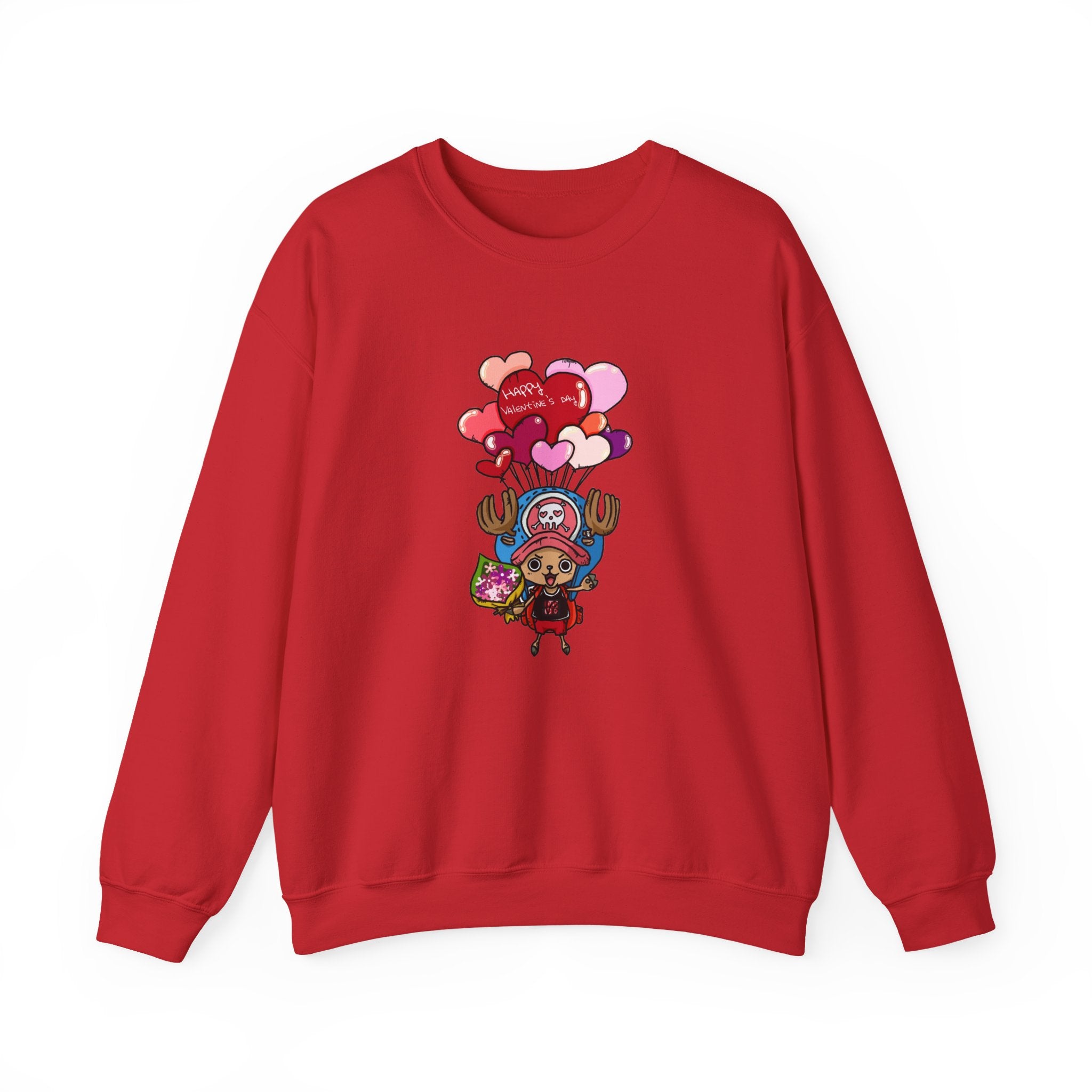 Cute Reindeer Valentine Sweatshirt, Floating Balloons Love Design, Anime-Inspired Crewneck, Happy Valentines Day Pullover, Premium Cotton
