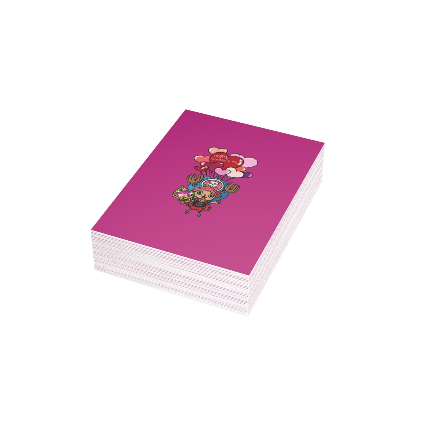 Happy Valentines Day Greeting Card, Cute Anime Reindeer Card, Minimalist Heart Design, Premium Paper