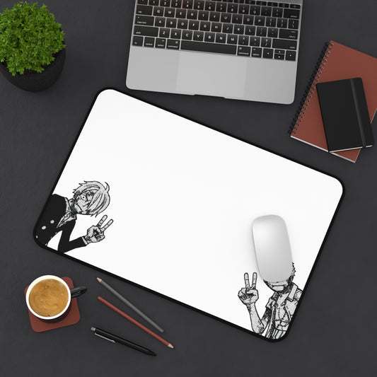 Funny Duo V Sign Desk Mat, Comedy Anime Design, Minimalist Gaming Mouse Pad, Premium Neoprene