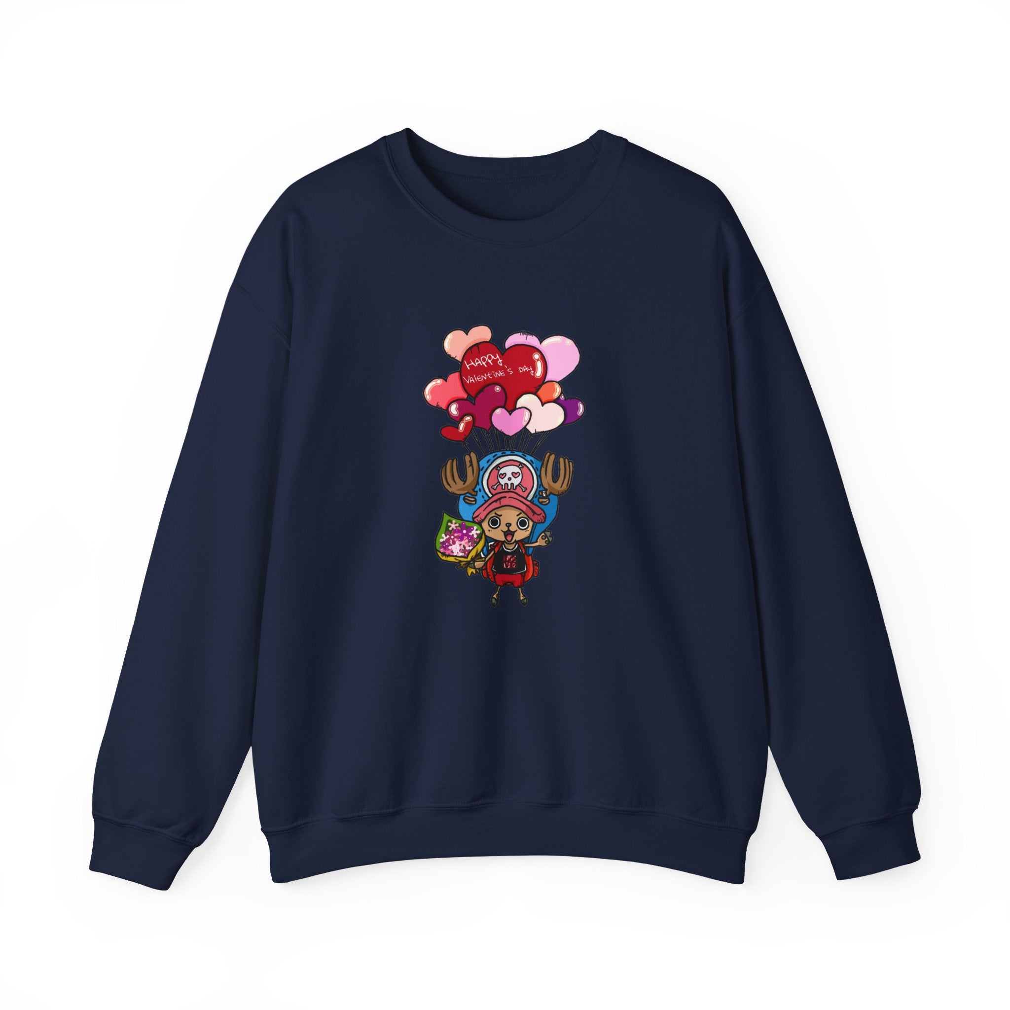 Cute Reindeer Valentine Sweatshirt, Floating Balloons Love Design, Anime-Inspired Crewneck, Happy Valentines Day Pullover, Premium Cotton