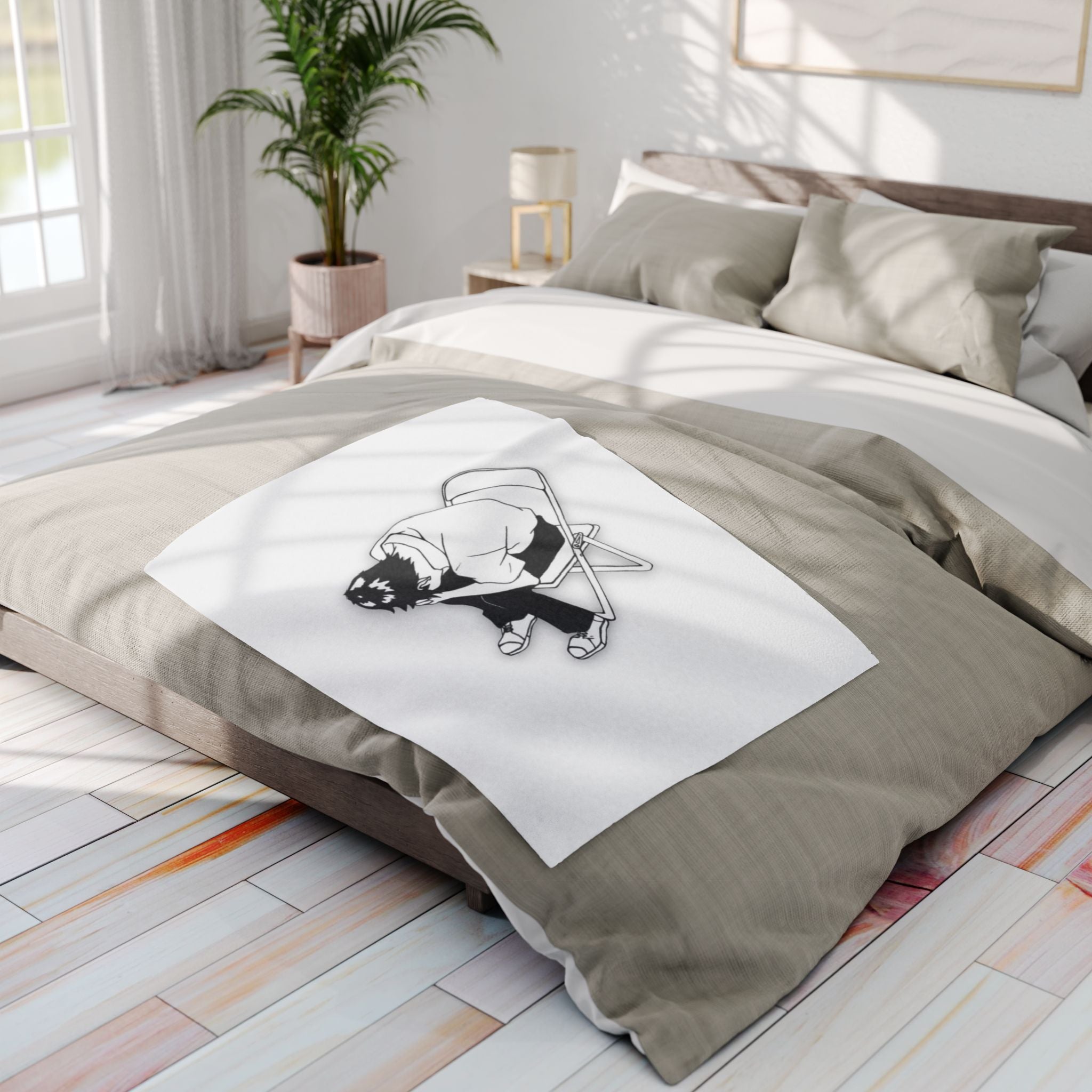 Depressed Chair Blanket, Iconic Anime Meme Fleece Throw, Minimalist Existential Crisis Art, Premium Polyester