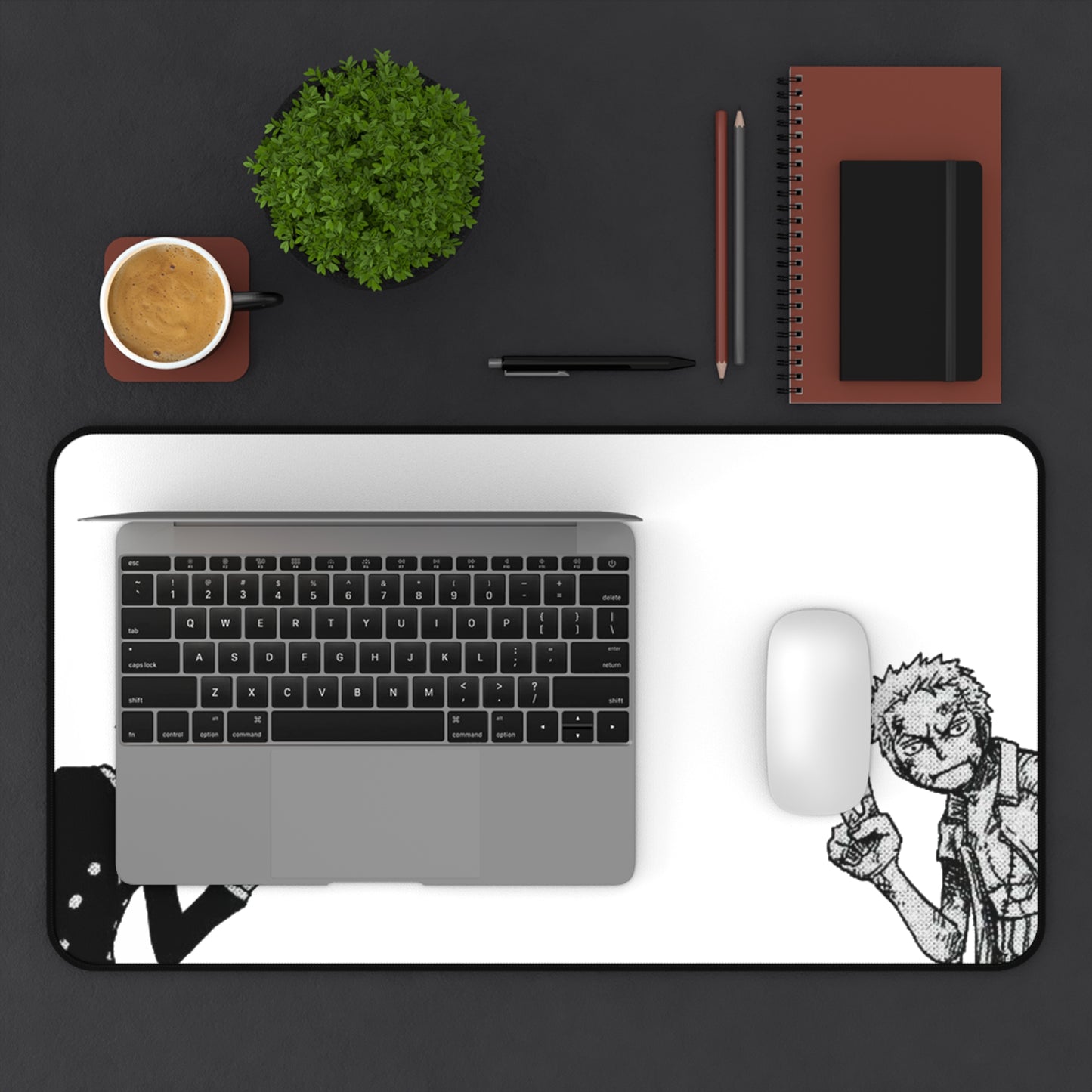 Funny Duo V Sign Desk Mat, Comedy Anime Design, Minimalist Gaming Mouse Pad, Premium Neoprene