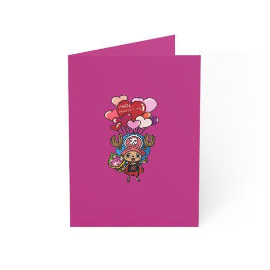 Happy Valentines Day Greeting Card, Cute Anime Reindeer Card, Minimalist Heart Design, Premium Paper