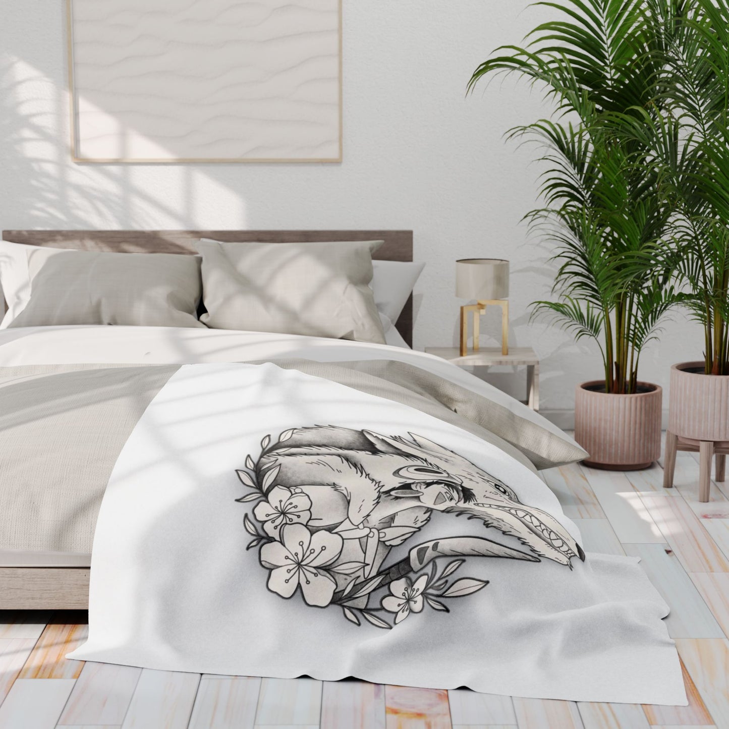 Wolf Princess Blanket, Forest Spirit Warrior Art Throw, Nature Anime Fleece, Cozy Premium Polyester