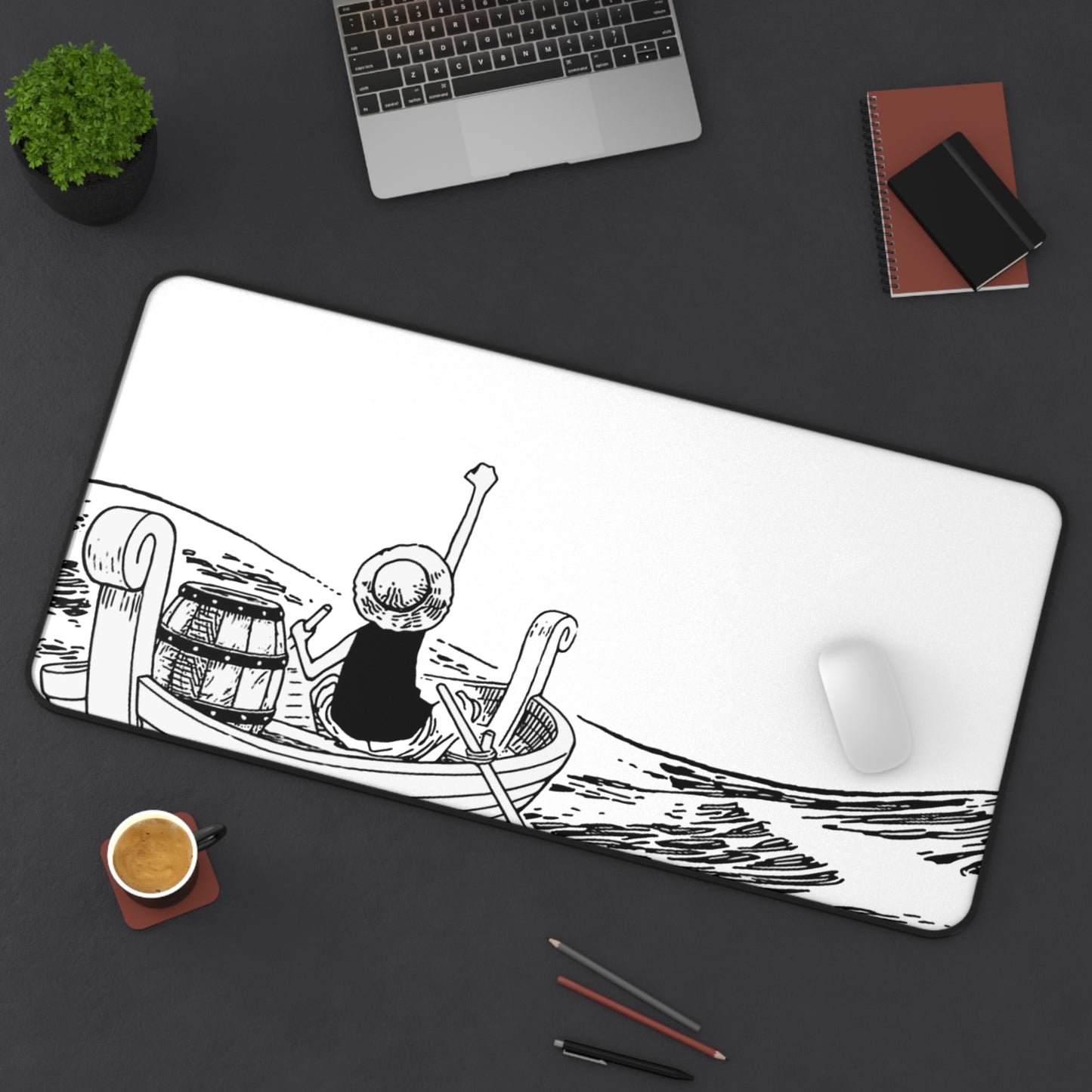 First Voyage Desk Mat, Minimalist Pirate Captain Design, Anime Gaming Mouse Pad, Premium Neoprene