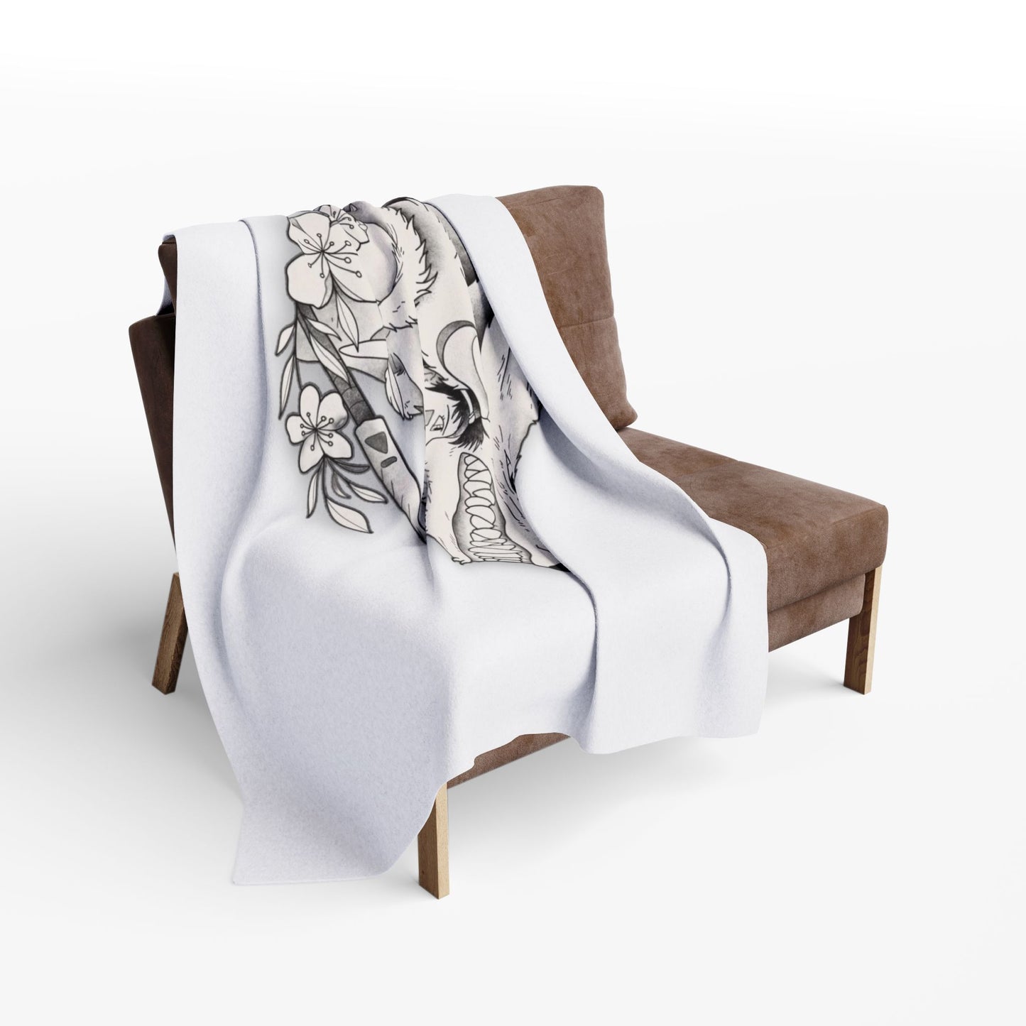 Wolf Princess Blanket, Forest Spirit Warrior Art Throw, Nature Anime Fleece, Cozy Premium Polyester