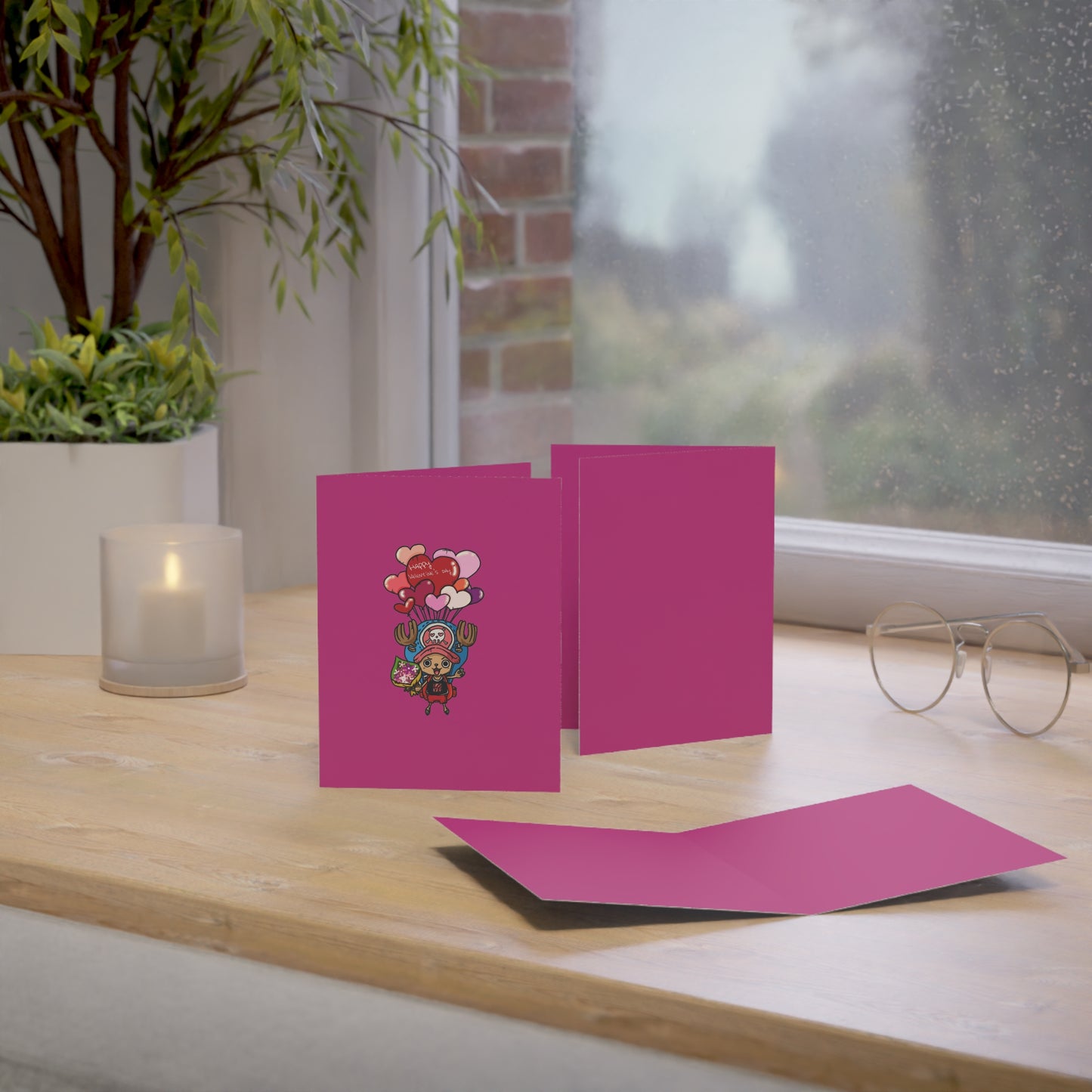 Happy Valentines Day Greeting Card, Cute Anime Reindeer Card, Minimalist Heart Design, Premium Paper