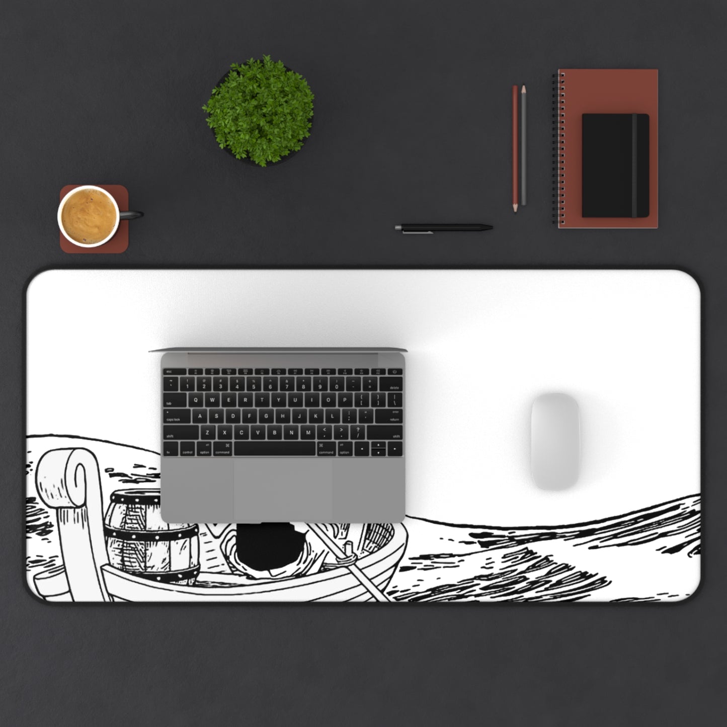 First Voyage Desk Mat, Minimalist Pirate Captain Design, Anime Gaming Mouse Pad, Premium Neoprene