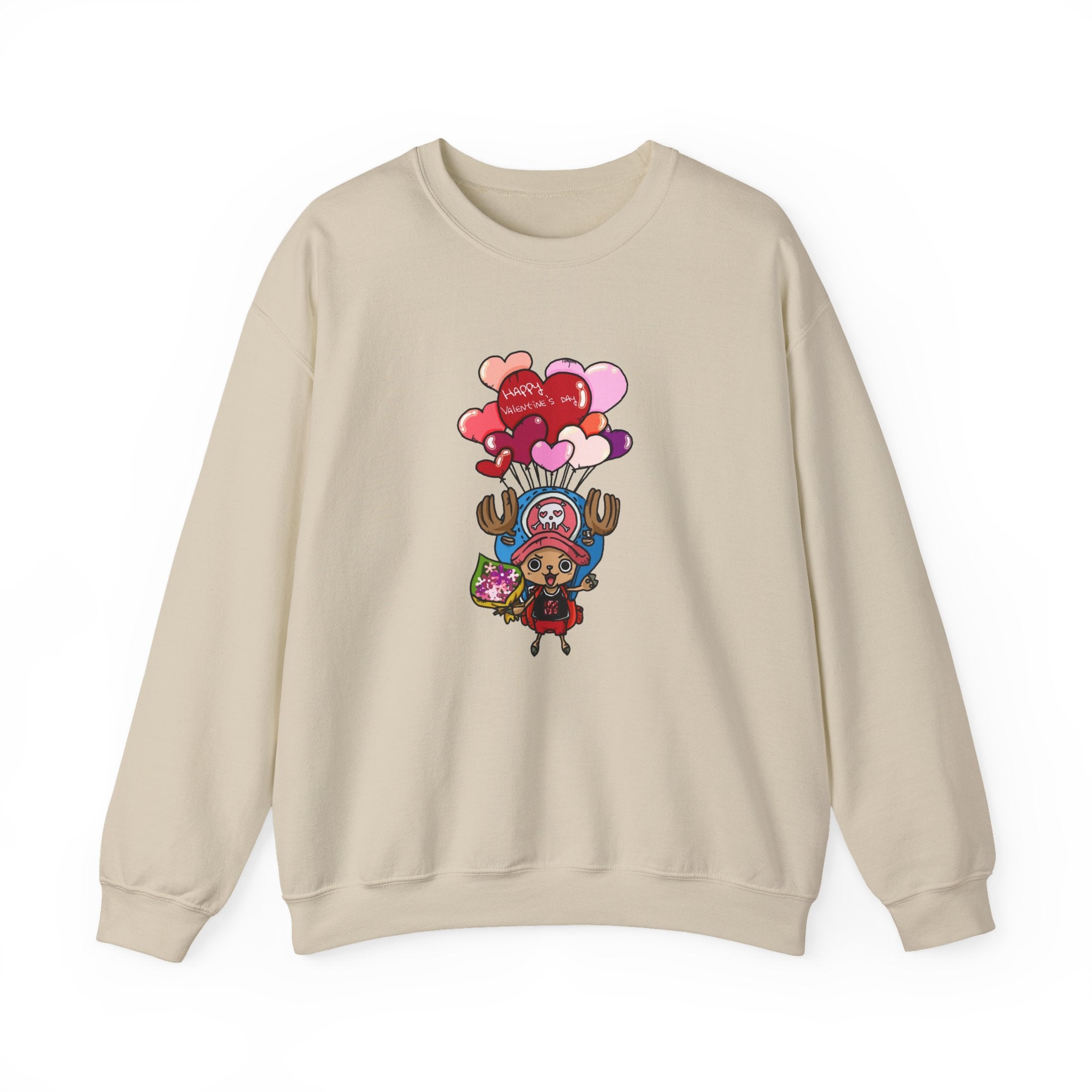 Cute Reindeer Valentine Sweatshirt, Floating Balloons Love Design, Anime-Inspired Crewneck, Happy Valentines Day Pullover, Premium Cotton