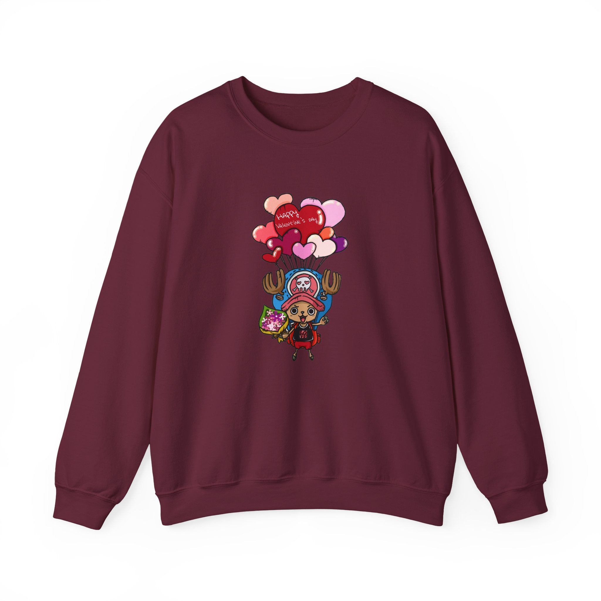 Cute Reindeer Valentine Sweatshirt, Floating Balloons Love Design, Anime-Inspired Crewneck, Happy Valentines Day Pullover, Premium Cotton