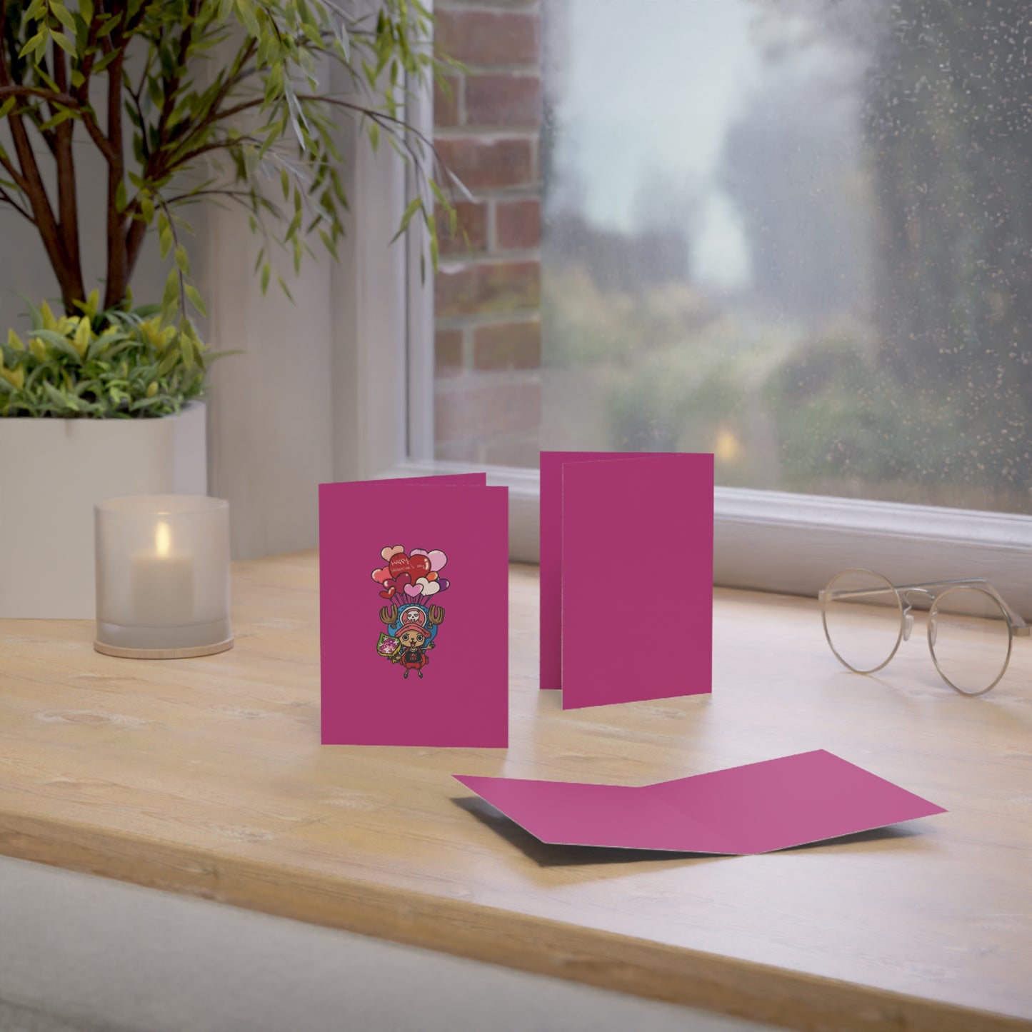 Happy Valentines Day Greeting Card, Cute Anime Reindeer Card, Minimalist Heart Design, Premium Paper