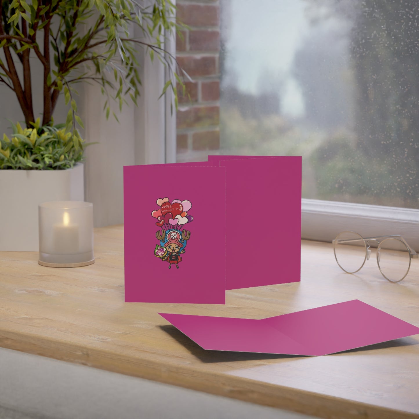 Happy Valentines Day Greeting Card, Cute Anime Reindeer Card, Minimalist Heart Design, Premium Paper