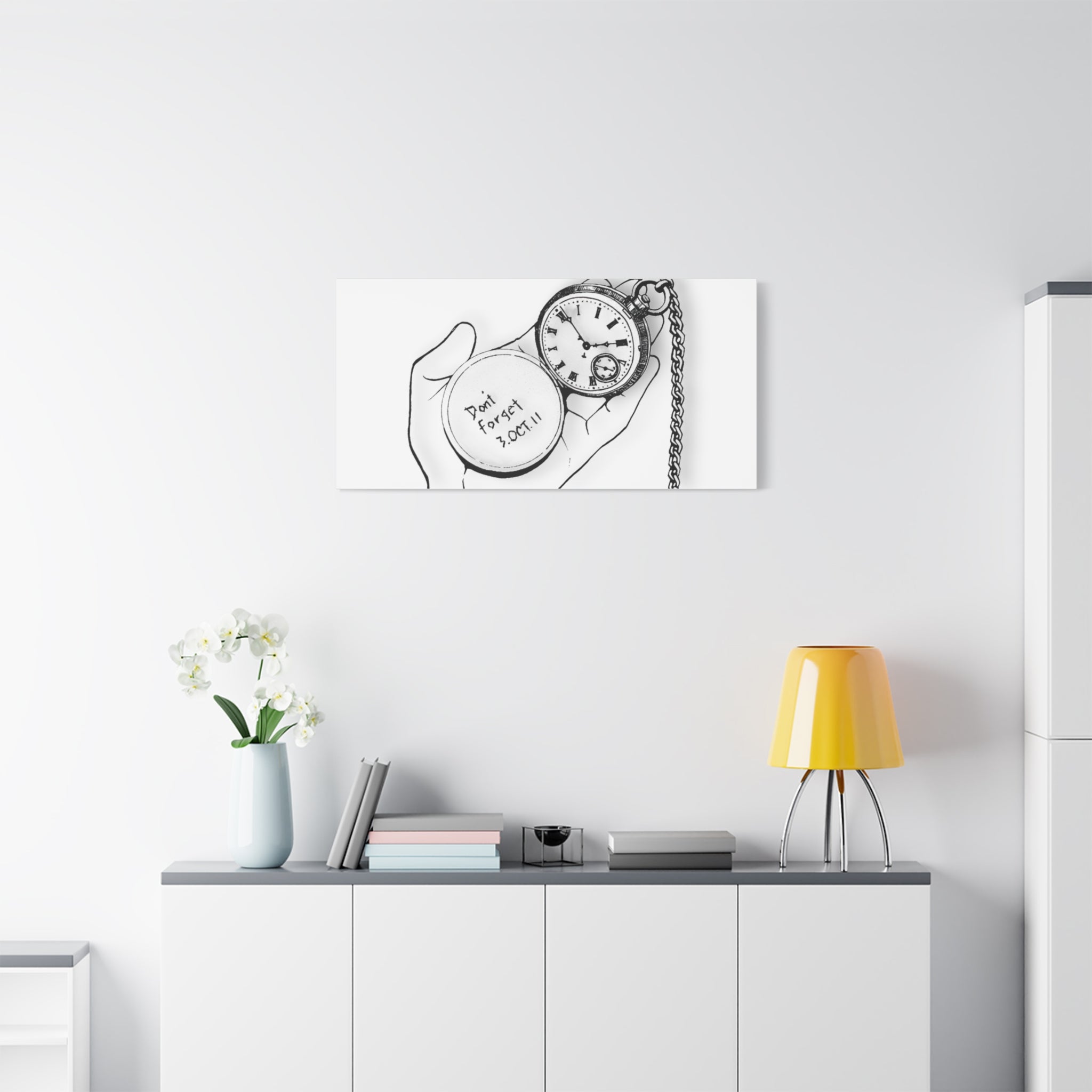 Don't Forget Canvas, Alchemist Brothers Memorial Art, Pocket Watch Date Print, Black White Decor, Framed Canvas