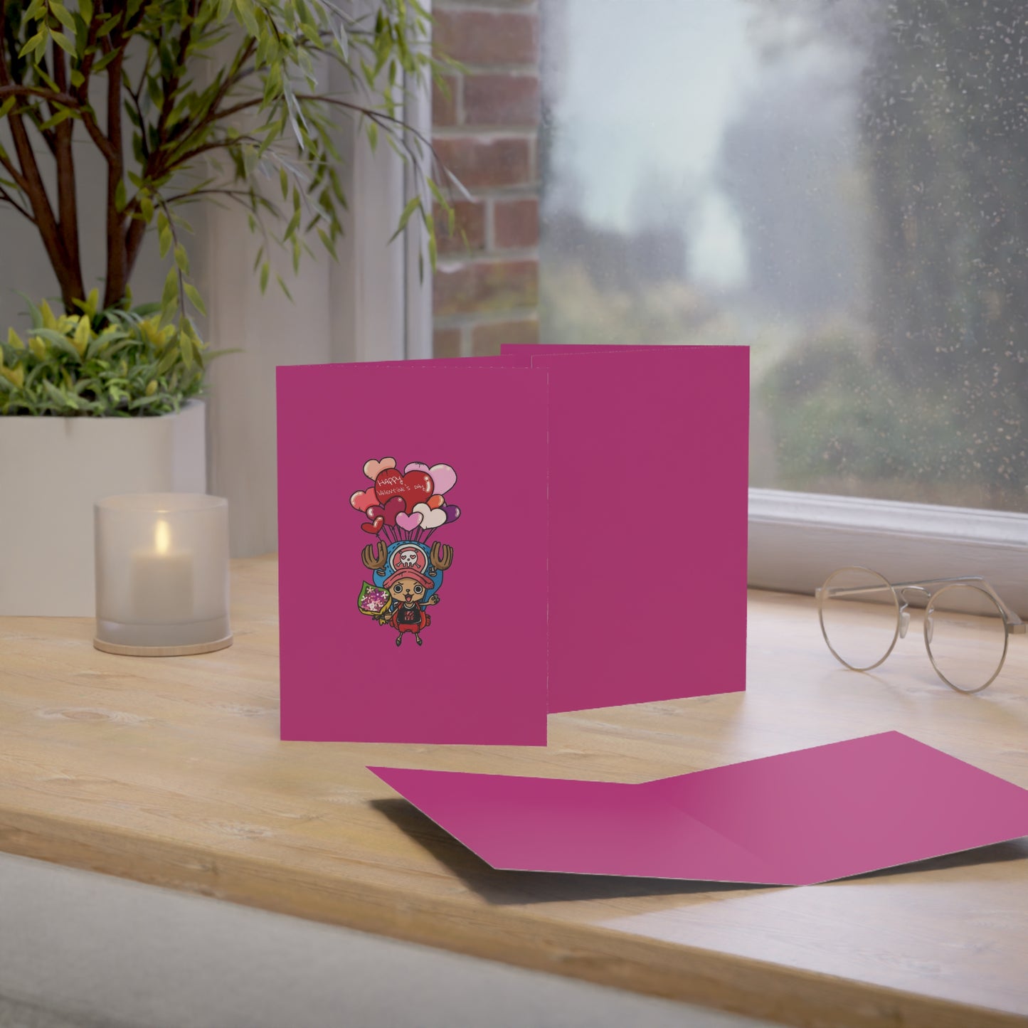 Happy Valentines Day Greeting Card, Cute Anime Reindeer Card, Minimalist Heart Design, Premium Paper