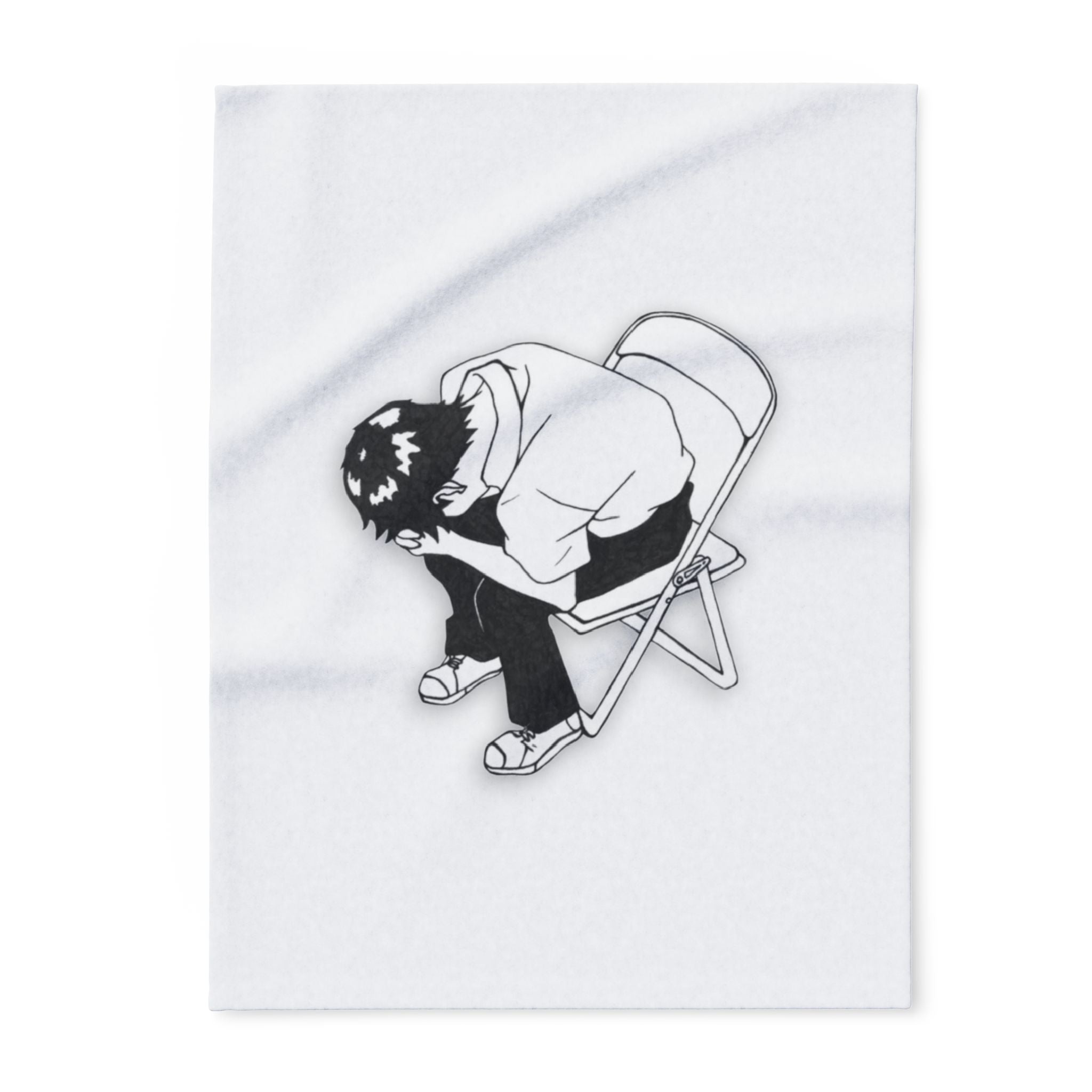 Depressed Chair Blanket, Iconic Anime Meme Fleece Throw, Minimalist Existential Crisis Art, Premium Polyester
