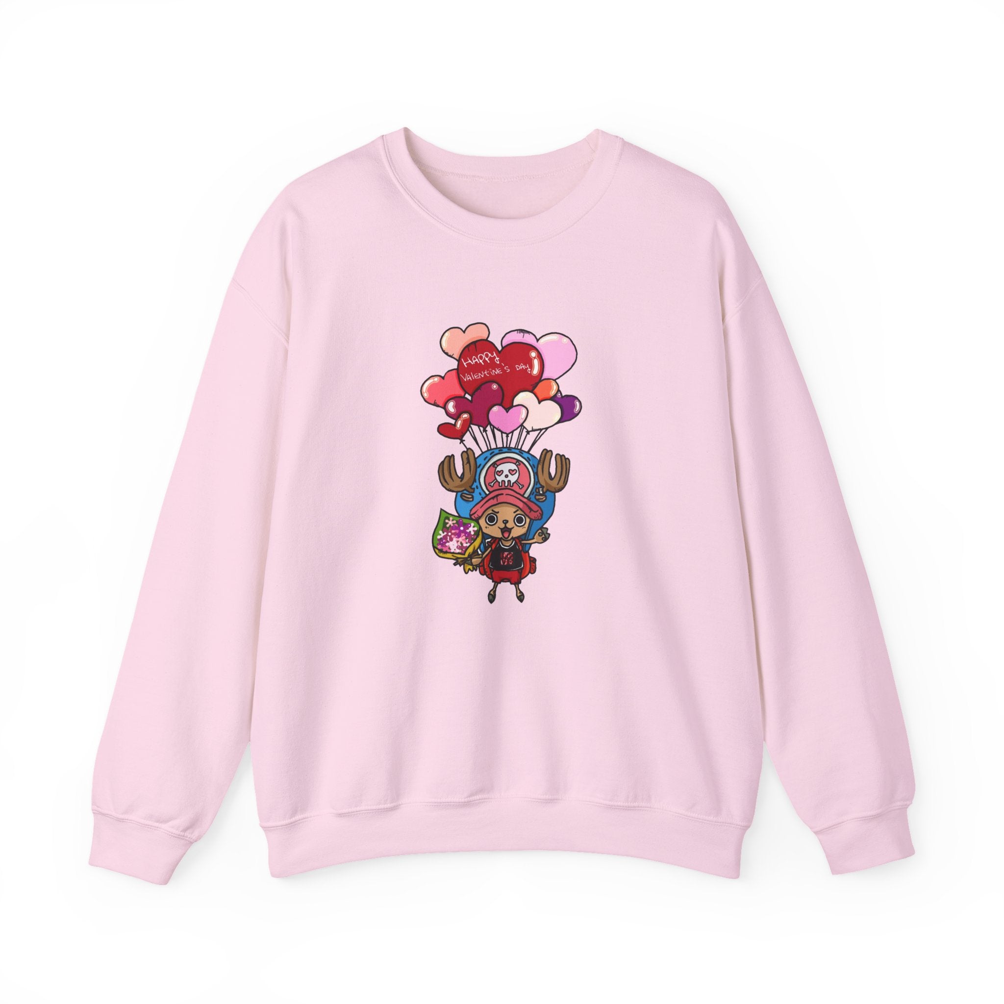 Cute Reindeer Valentine Sweatshirt, Floating Balloons Love Design, Anime-Inspired Crewneck, Happy Valentines Day Pullover, Premium Cotton