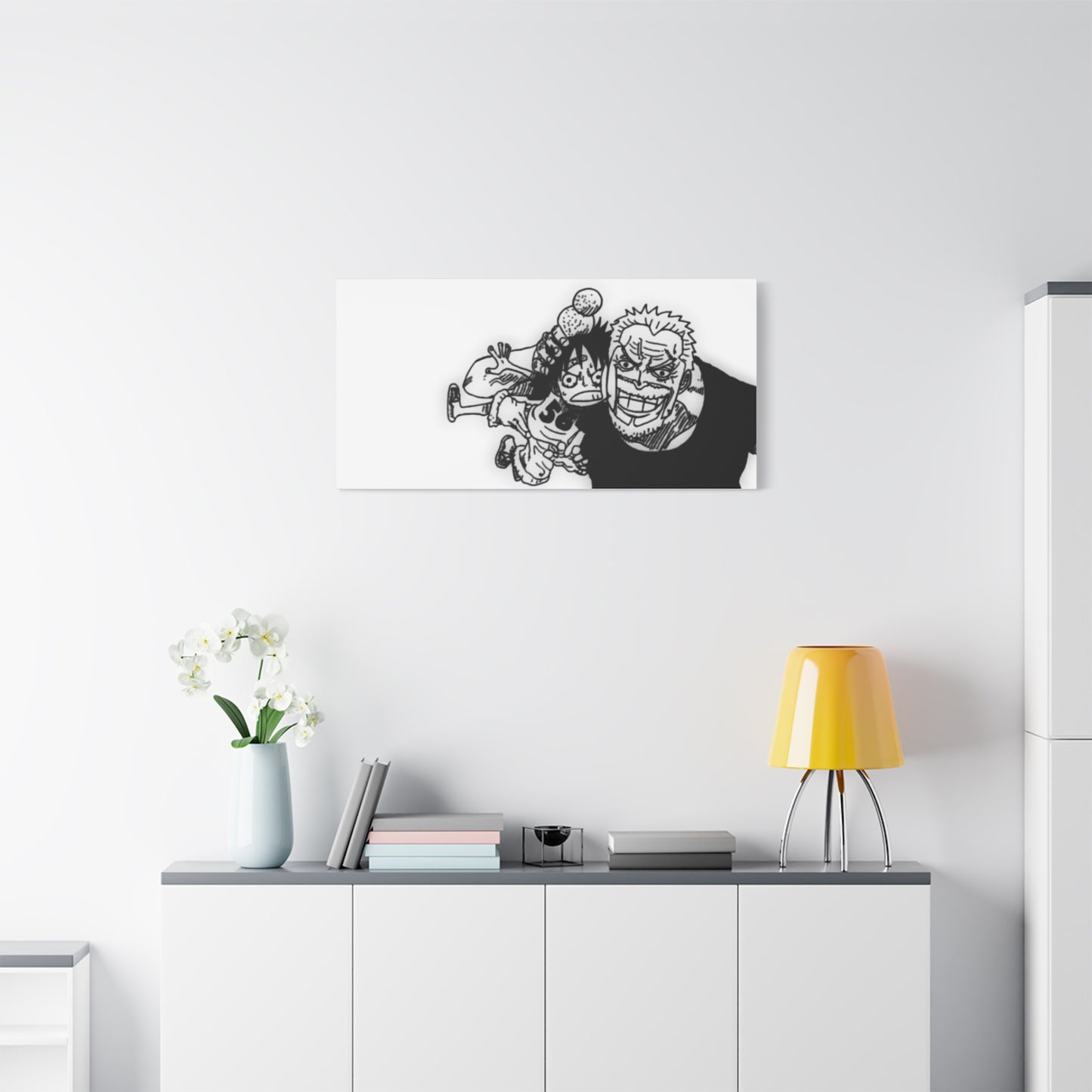 Grandfather Grandson Canvas, Marine Legend Baby Art, Anime Family Moment, Black White Matte Print, Nursery Wall Decor