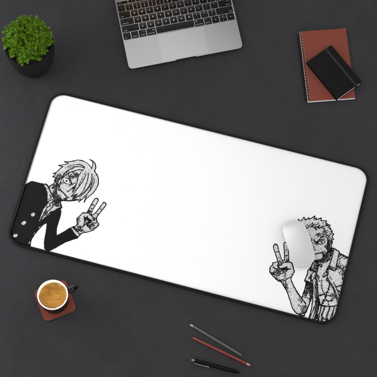 Funny Duo V Sign Desk Mat, Comedy Anime Design, Minimalist Gaming Mouse Pad, Premium Neoprene