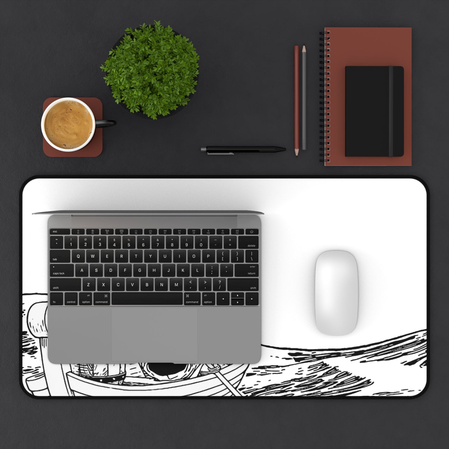 First Voyage Desk Mat, Minimalist Pirate Captain Design, Anime Gaming Mouse Pad, Premium Neoprene