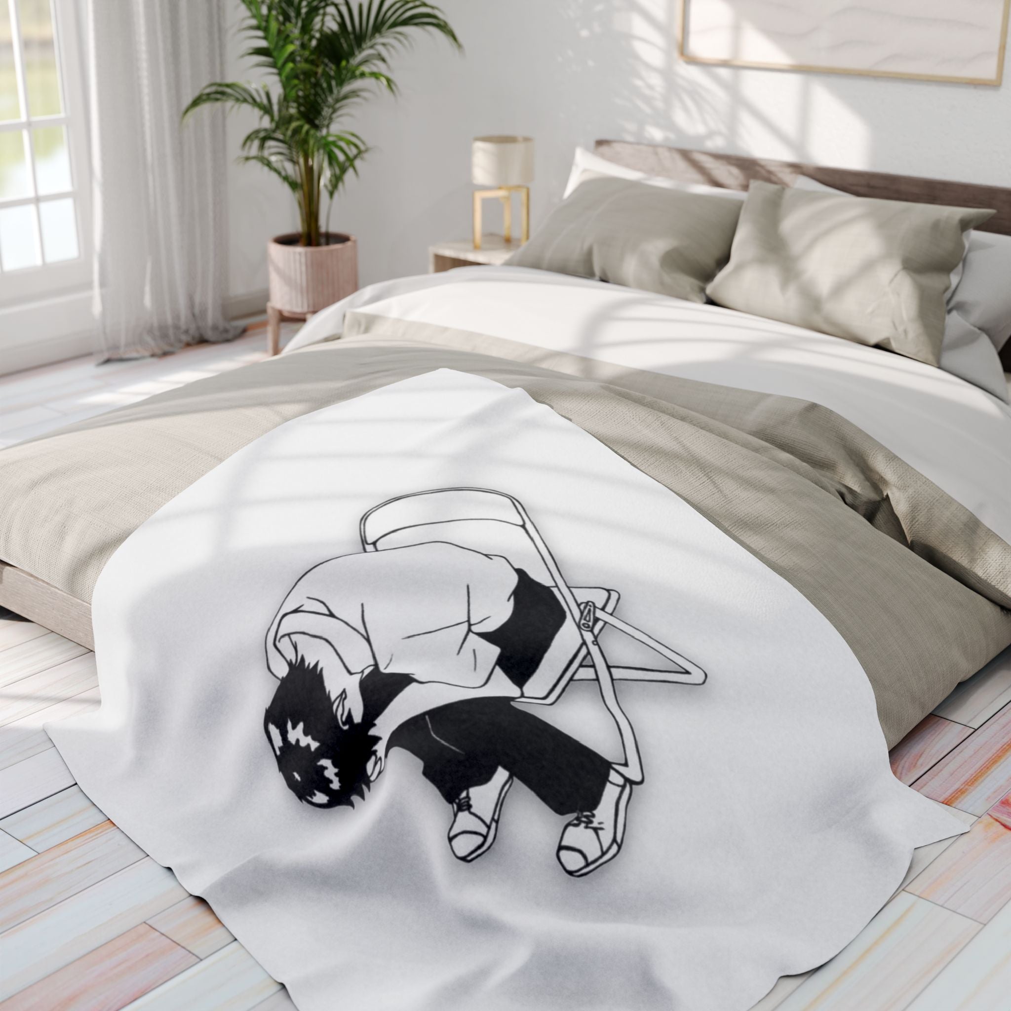 Depressed Chair Blanket, Iconic Anime Meme Fleece Throw, Minimalist Existential Crisis Art, Premium Polyester