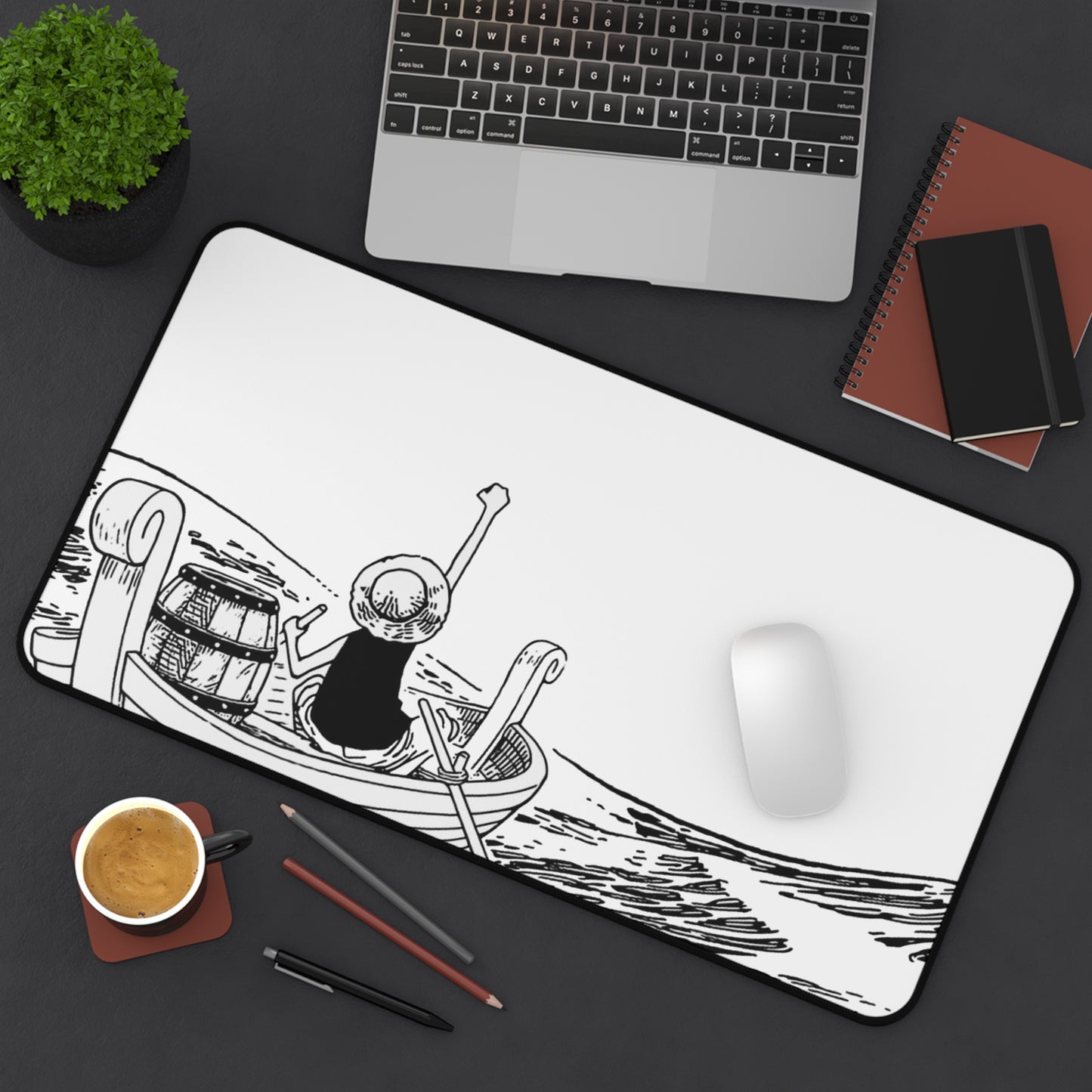 First Voyage Desk Mat, Minimalist Pirate Captain Design, Anime Gaming Mouse Pad, Premium Neoprene