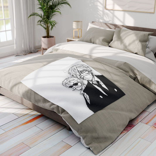 Spy Duo Fleece Blanket, Undercover Agents Formal Suits, Black White Anime Art, Cozy Throw, Premium Soft Fleece